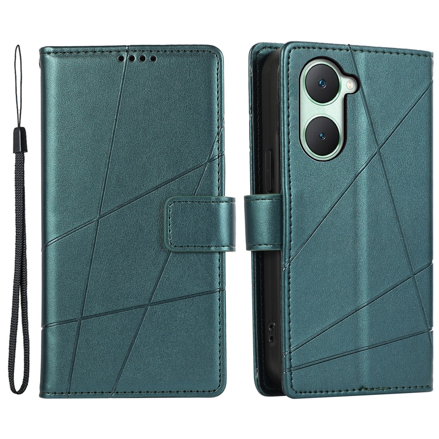 DF-06 For vivo Y03 Phone Case Line Imprinted Leather Cover Cell Phone Parts Wholesale - Green