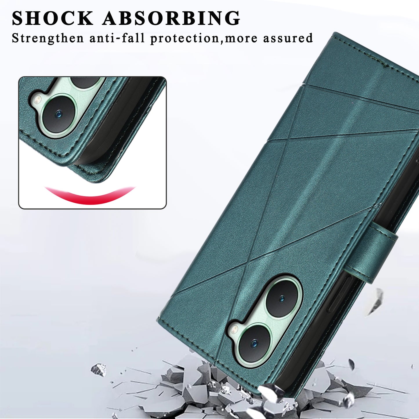 DF-06 For vivo Y03 Phone Case Line Imprinted Leather Cover Cell Phone Parts Wholesale - Green