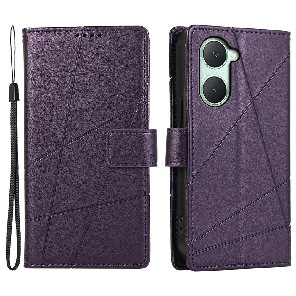 DF-06 For vivo Y03 Phone Case Line Imprinted Leather Cover Cell Phone Parts Wholesale - Purple