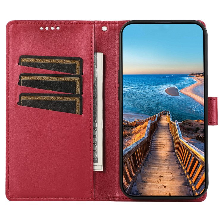 DF-06 For Samsung Galaxy M55 5G / C55 5G / F55 5G Case Line Imprint Leather Bump Proof Cover Cell Phone Accessory Wholesale - Red