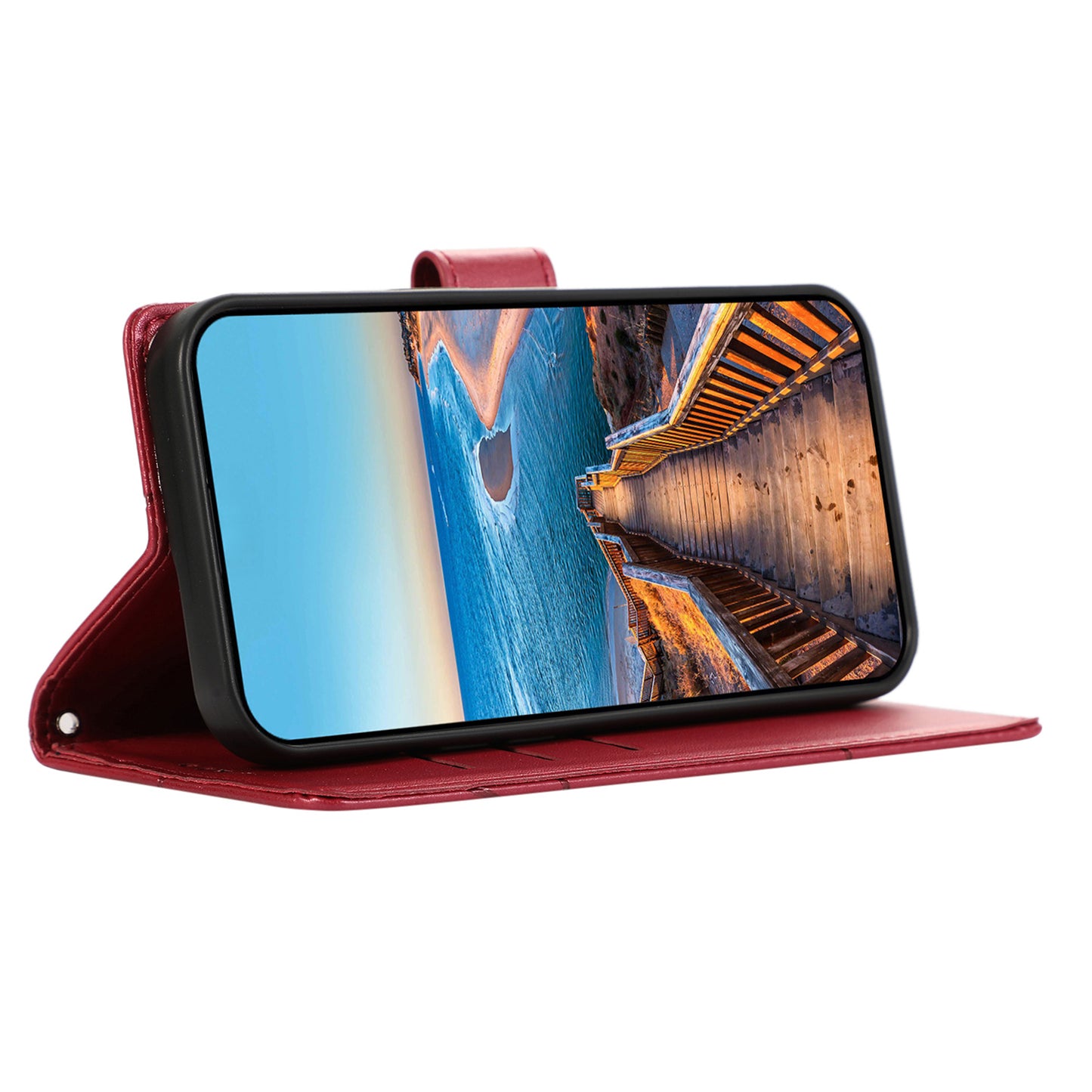 DF-06 For Samsung Galaxy M55 5G Case Line Imprint Leather Bump Proof Cover Cell Phone Accessory Wholesale - Red