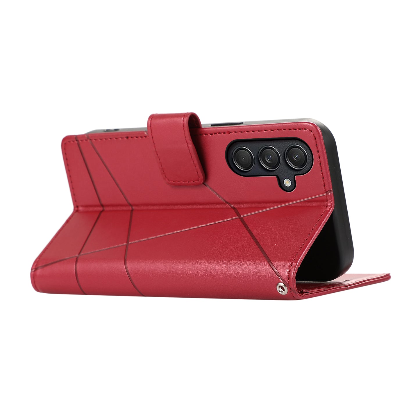 DF-06 For Samsung Galaxy M55 5G Case Line Imprint Leather Bump Proof Cover Cell Phone Accessory Wholesale - Red