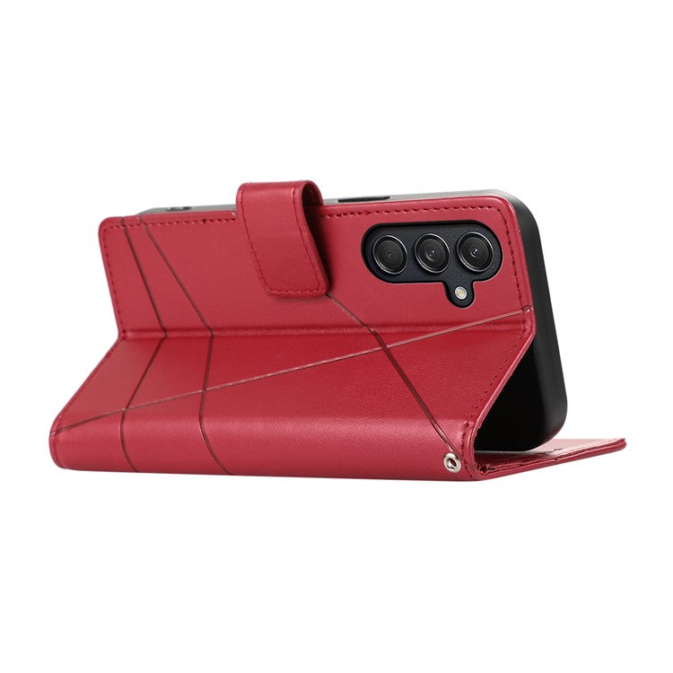 DF-06 For Samsung Galaxy M55 5G / C55 5G / F55 5G Case Line Imprint Leather Bump Proof Cover Cell Phone Accessory Wholesale - Red