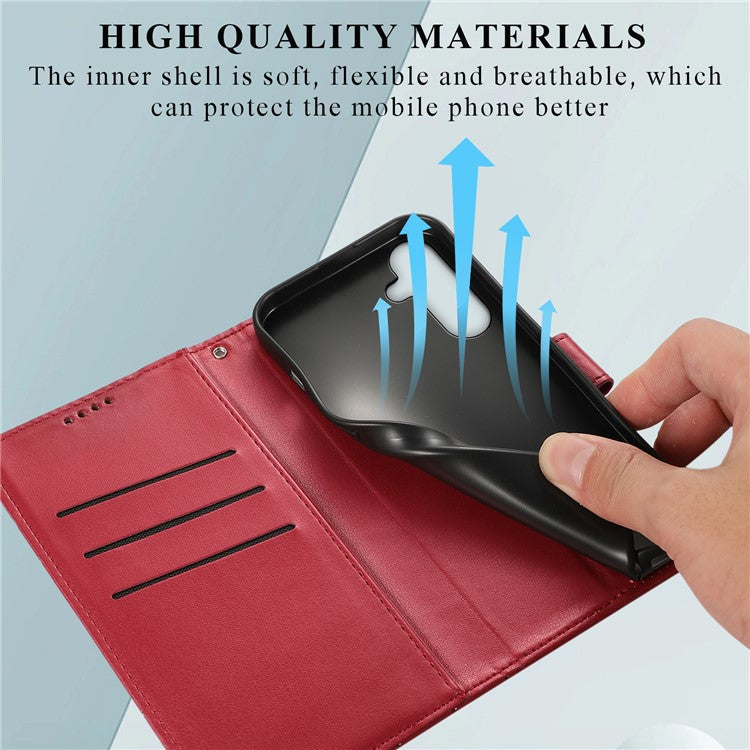 DF-06 For Samsung Galaxy M55 5G / C55 5G / F55 5G Case Line Imprint Leather Bump Proof Cover Cell Phone Accessory Wholesale - Red