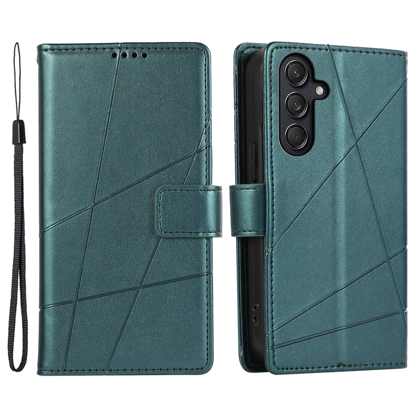 DF-06 For Samsung Galaxy M55 5G Case Line Imprint Leather Bump Proof Cover Cell Phone Accessory Wholesale - Green