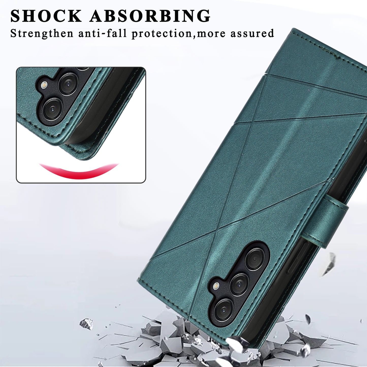 DF-06 For Samsung Galaxy M55 5G Case Line Imprint Leather Bump Proof Cover Cell Phone Accessory Wholesale - Green