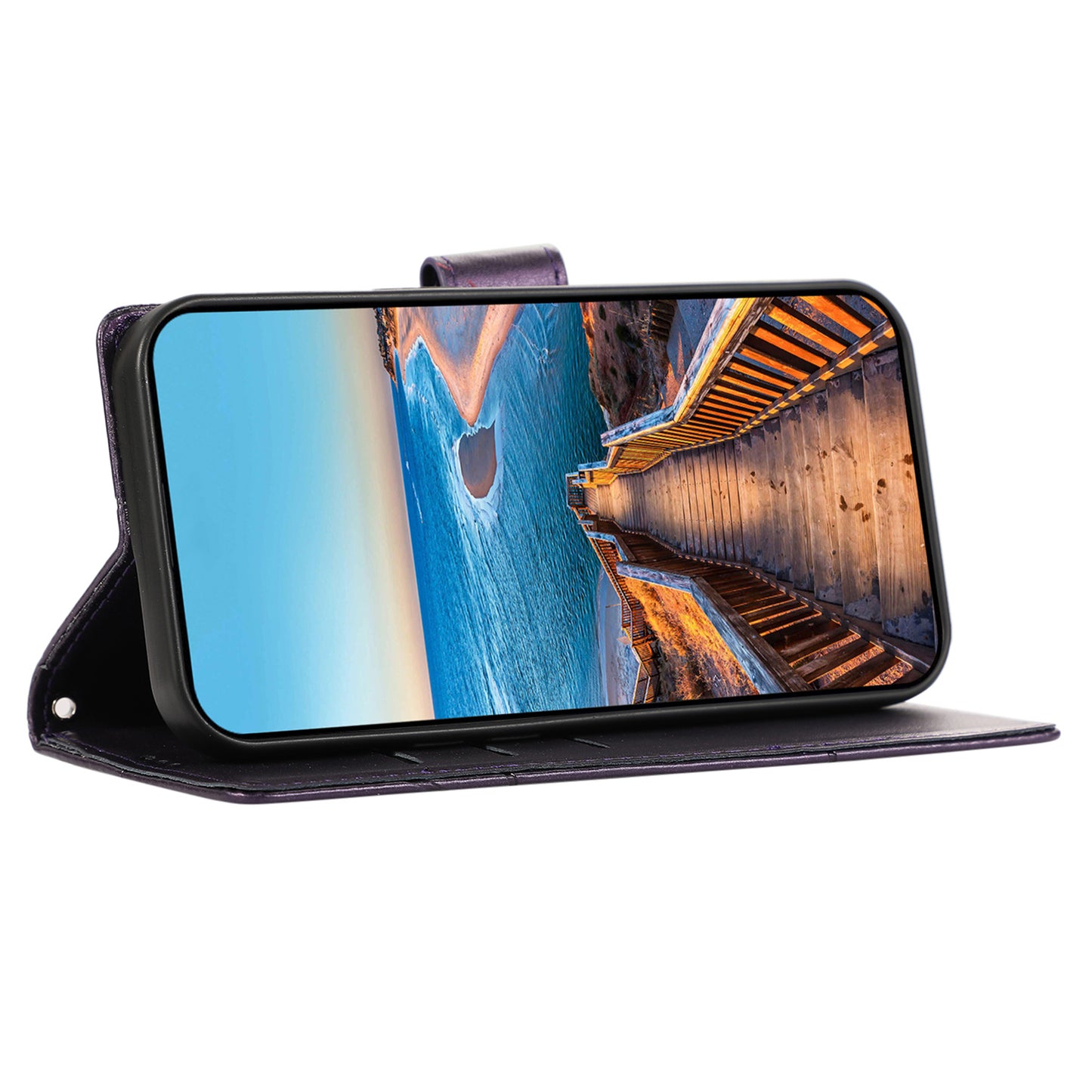 DF-06 For Samsung Galaxy M55 5G Case Line Imprint Leather Bump Proof Cover Cell Phone Accessory Wholesale - Purple