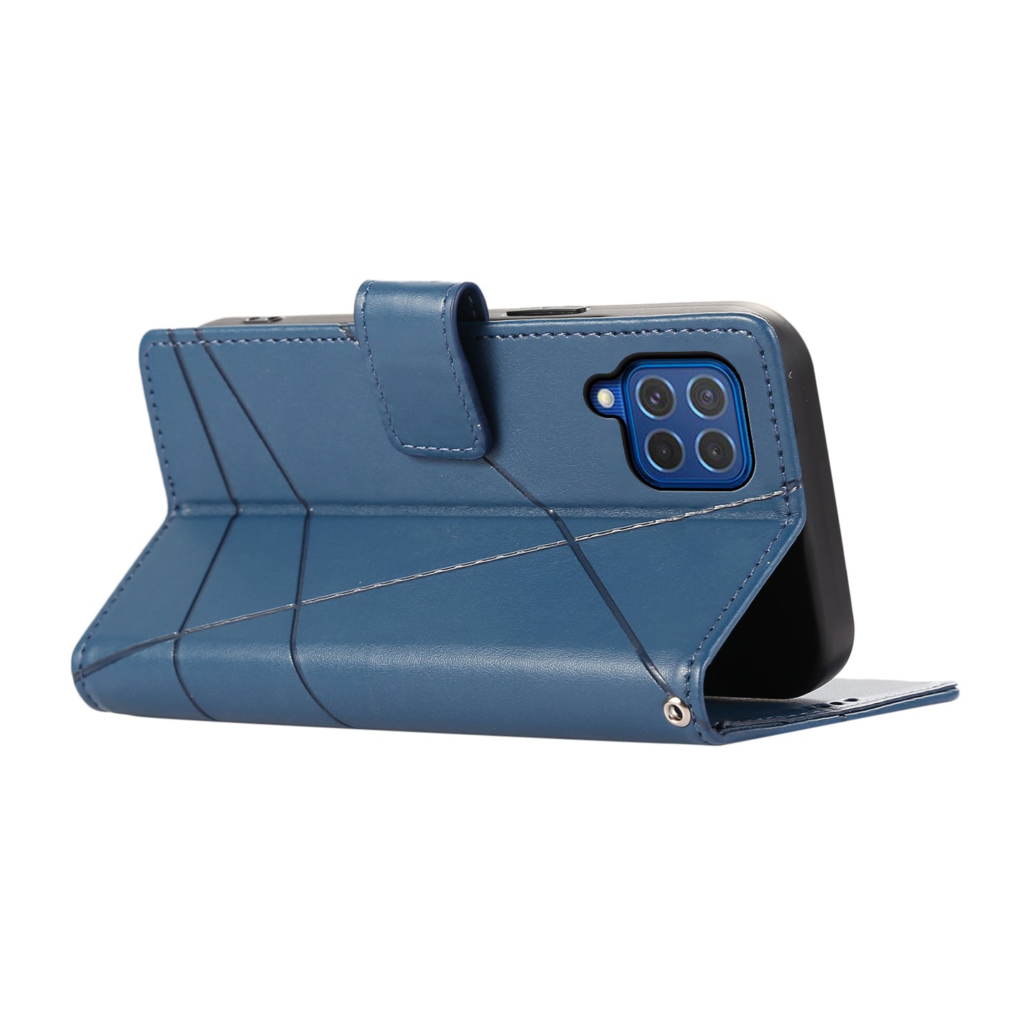 DF-06 For Samsung Galaxy M62 Case PU Leather Line Imprinted Flip Cover Cell Phone Accessories Wholesale - Blue