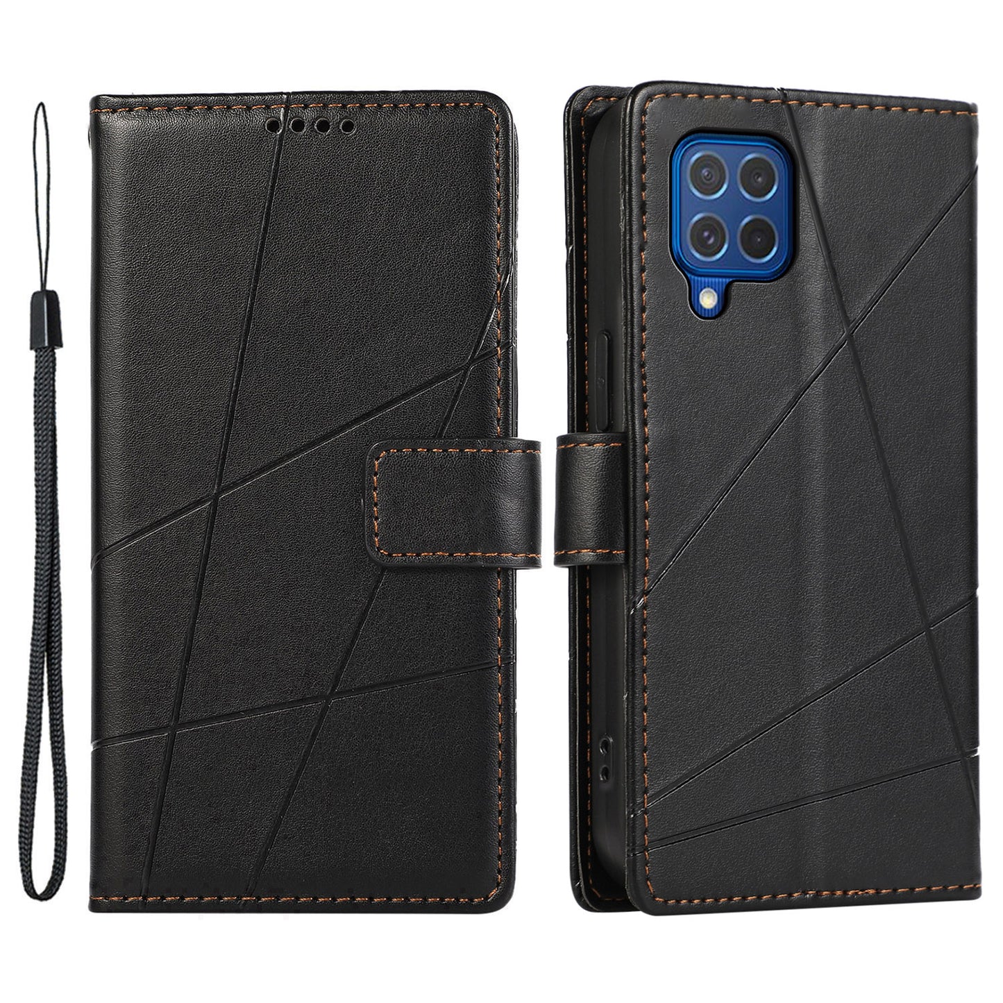 DF-06 For Samsung Galaxy M62 Case PU Leather Line Imprinted Flip Cover Cell Phone Accessories Wholesale - Black