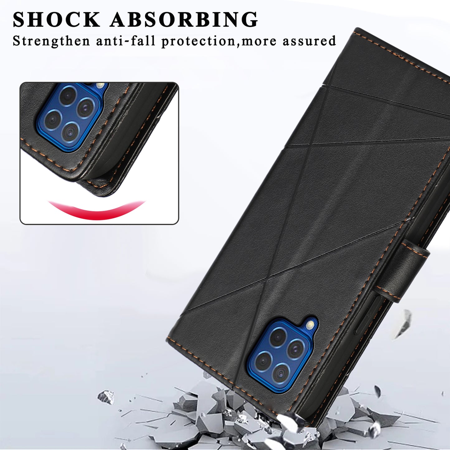 DF-06 For Samsung Galaxy M62 Case PU Leather Line Imprinted Flip Cover Cell Phone Accessories Wholesale - Black