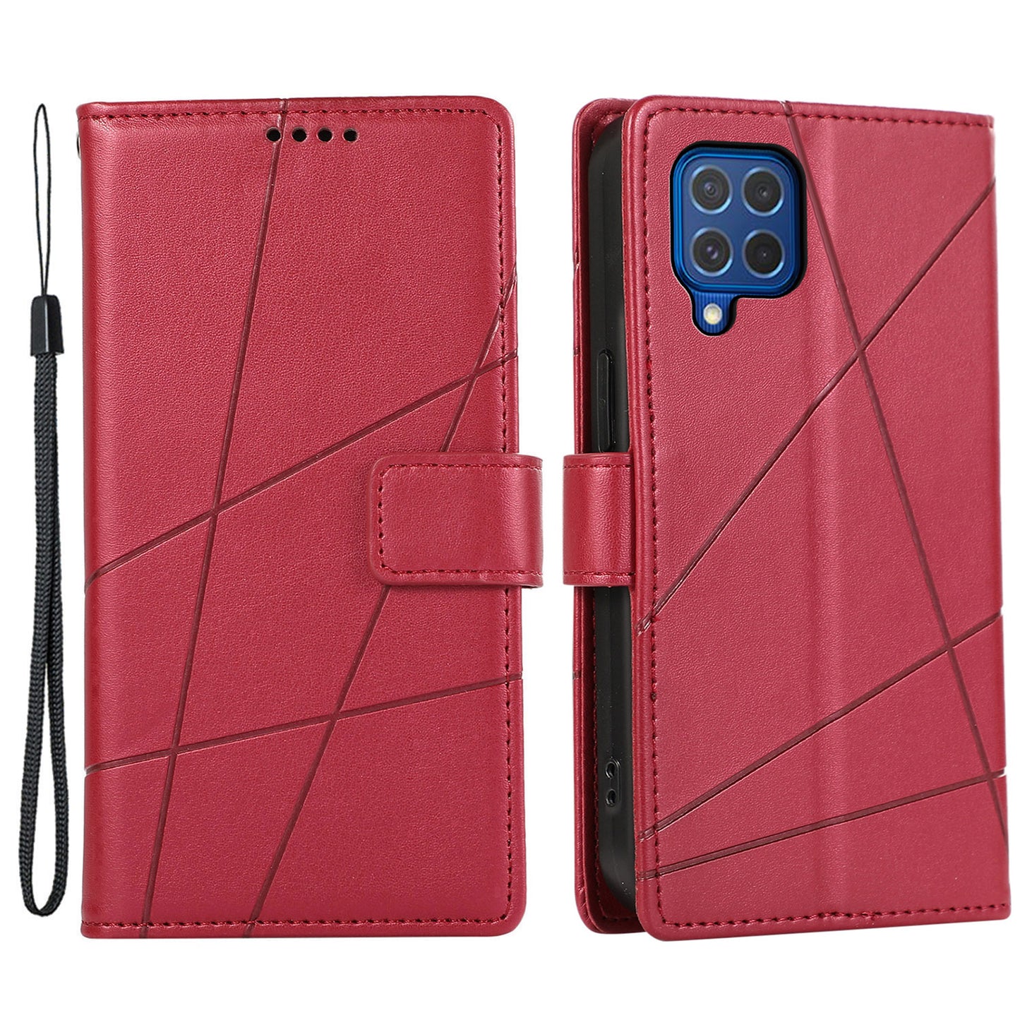 DF-06 For Samsung Galaxy M62 Case PU Leather Line Imprinted Flip Cover Cell Phone Accessories Wholesale - Red