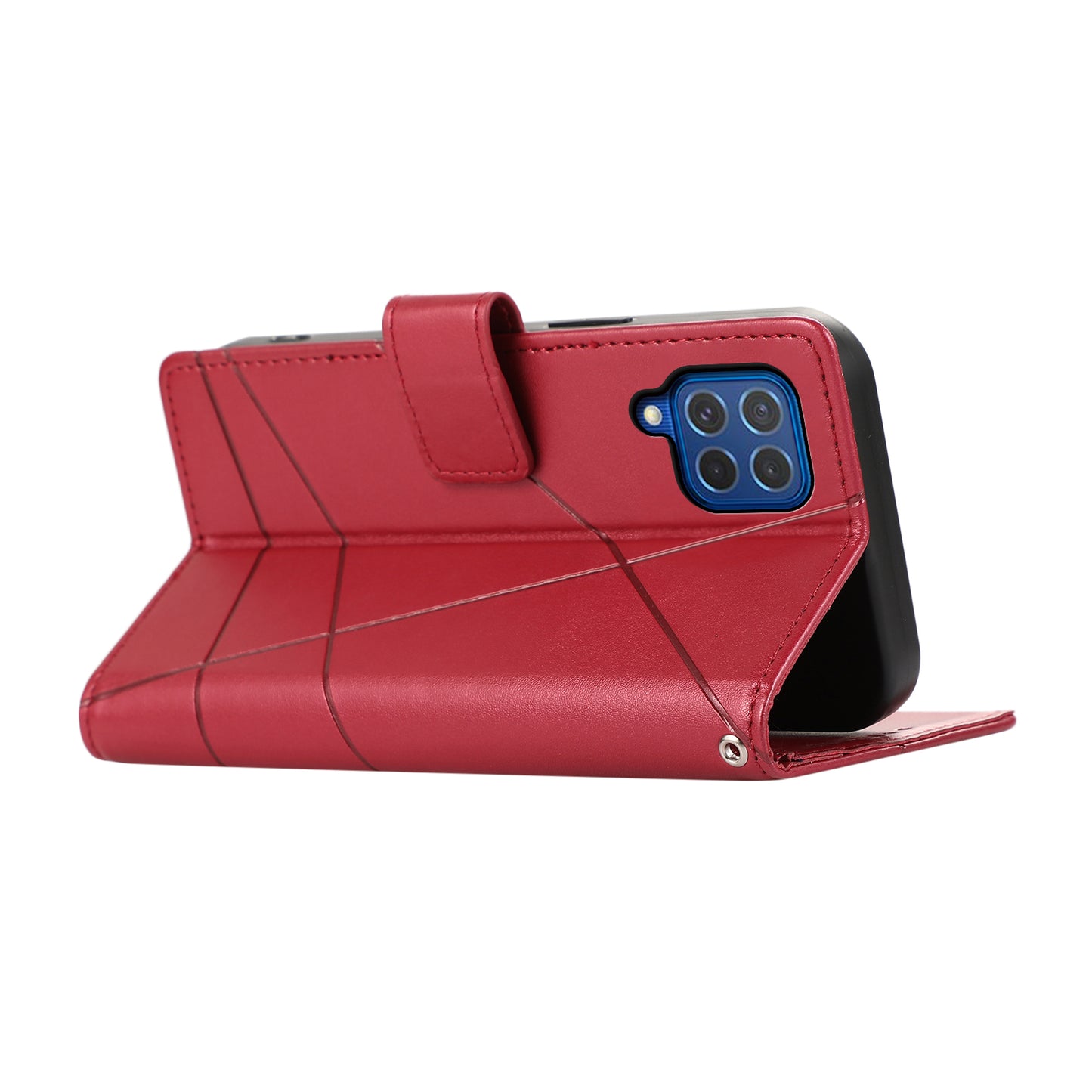 DF-06 For Samsung Galaxy M62 Case PU Leather Line Imprinted Flip Cover Cell Phone Accessories Wholesale - Red