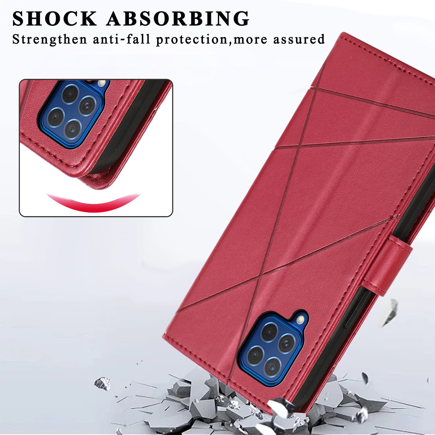 DF-06 For Samsung Galaxy M62 Case PU Leather Line Imprinted Flip Cover Cell Phone Accessories Wholesale - Red