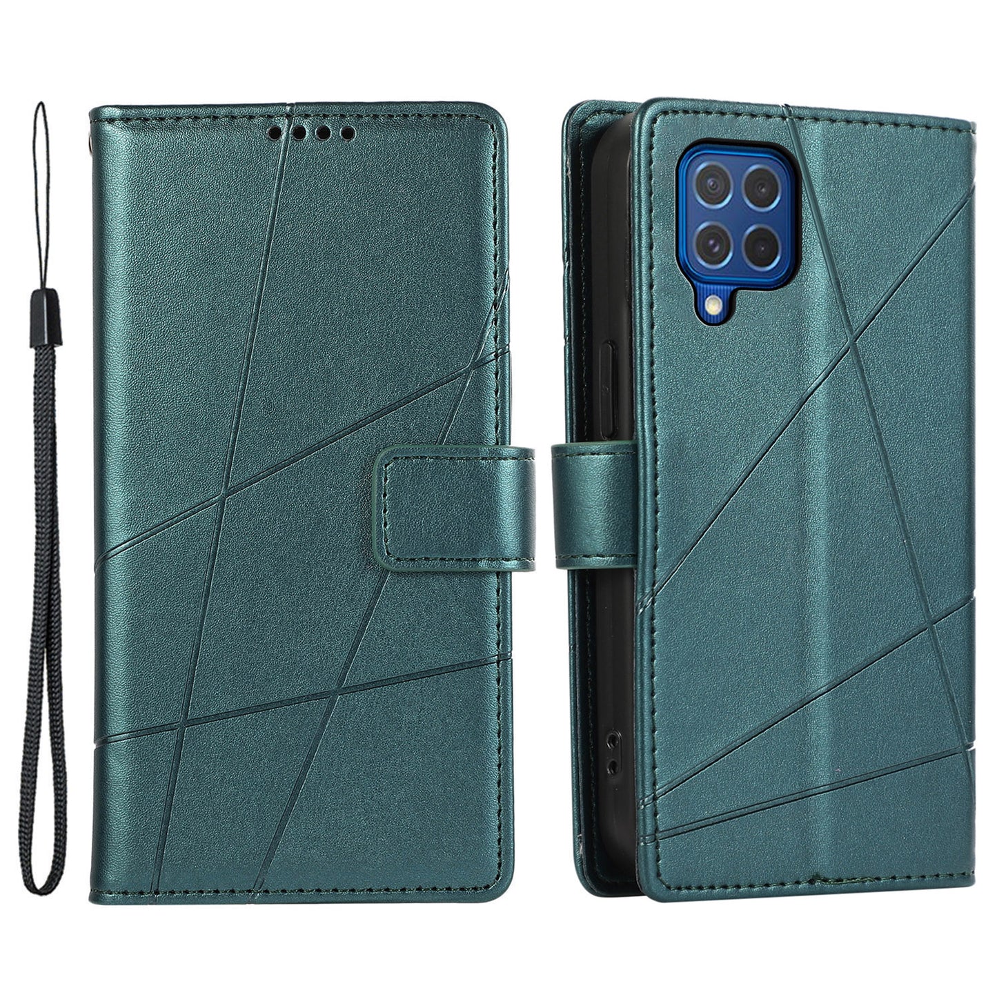 DF-06 For Samsung Galaxy M62 Case PU Leather Line Imprinted Flip Cover Cell Phone Accessories Wholesale - Green