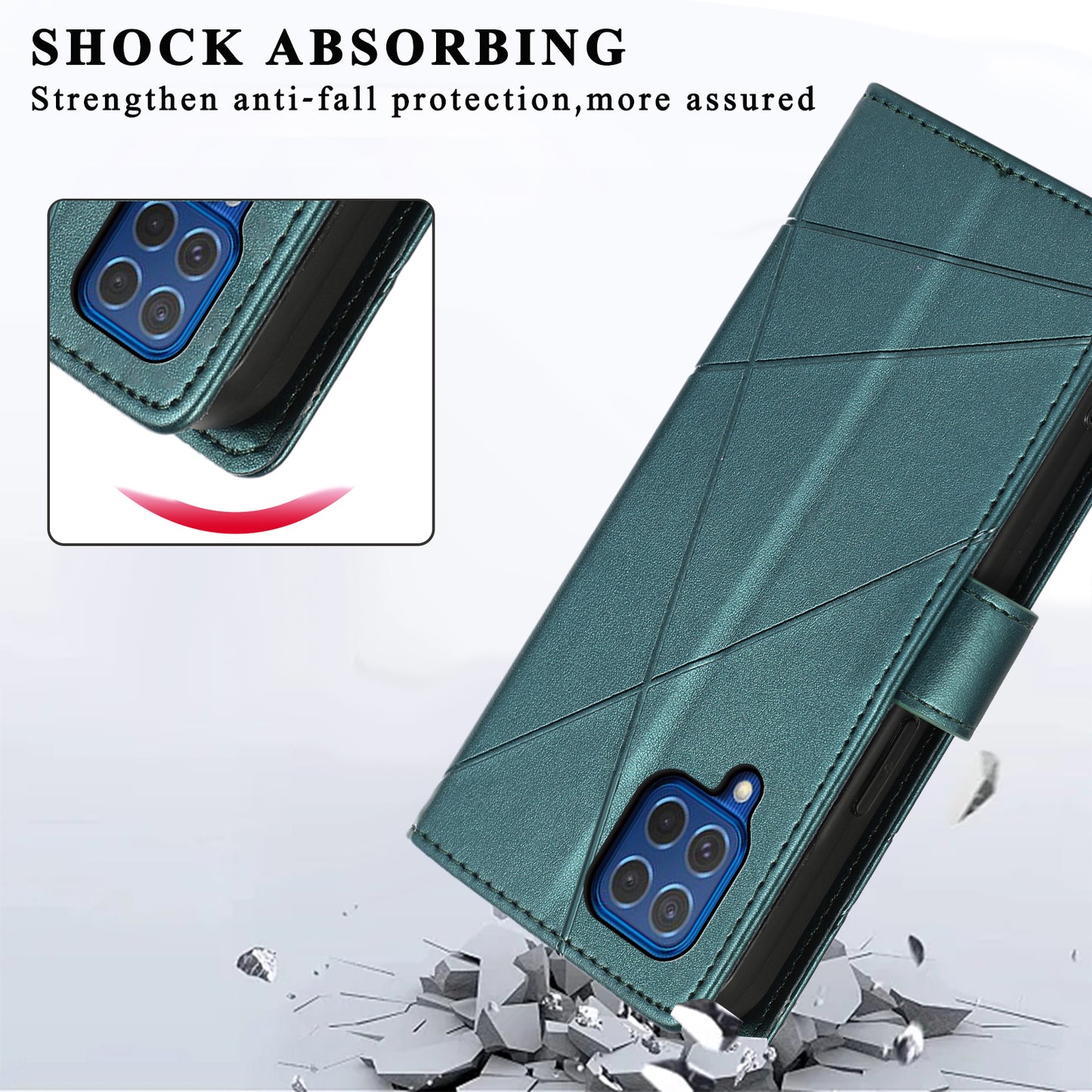 DF-06 For Samsung Galaxy M62 Case PU Leather Line Imprinted Flip Cover Cell Phone Accessories Wholesale - Green