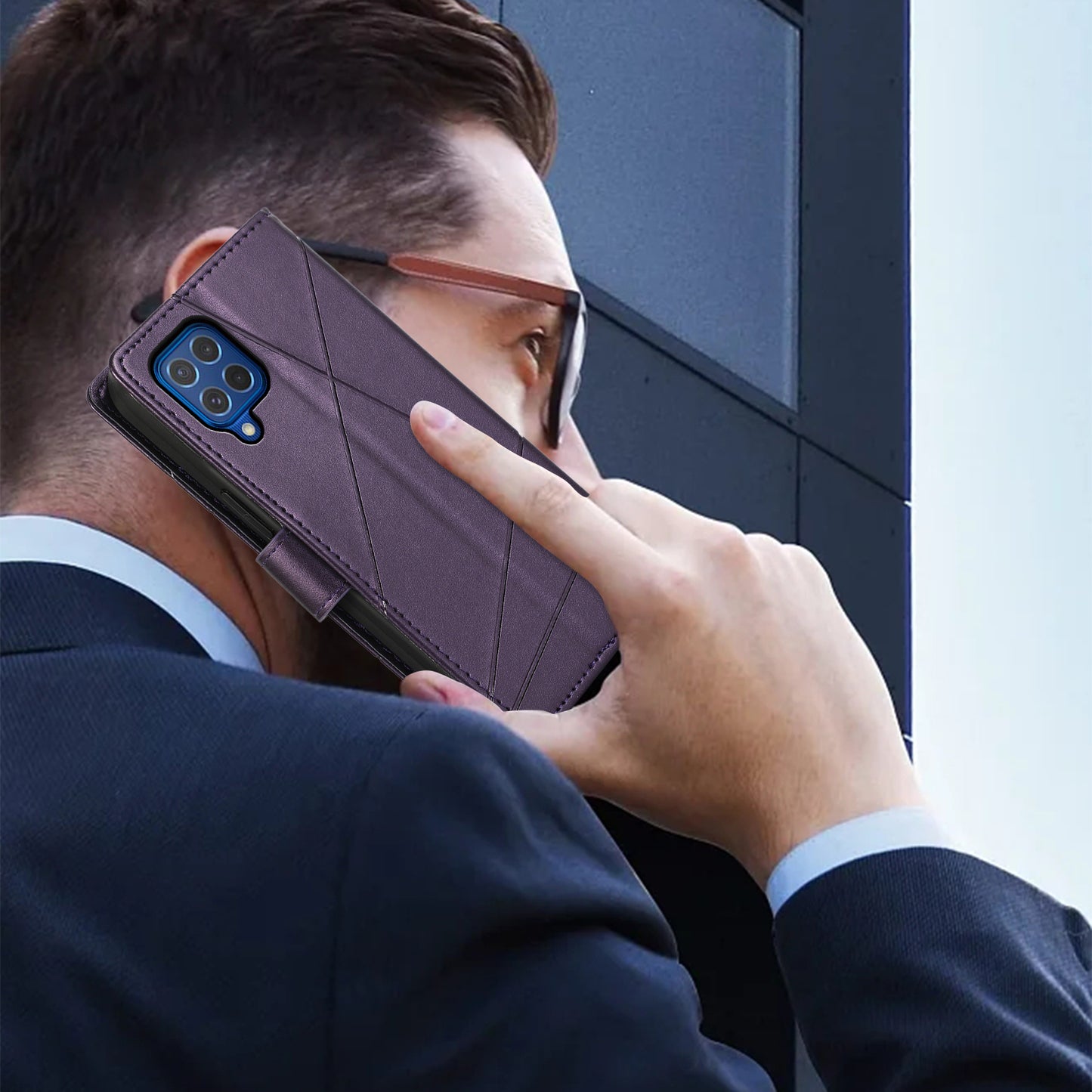 DF-06 For Samsung Galaxy M62 Case PU Leather Line Imprinted Flip Cover Cell Phone Accessories Wholesale - Purple