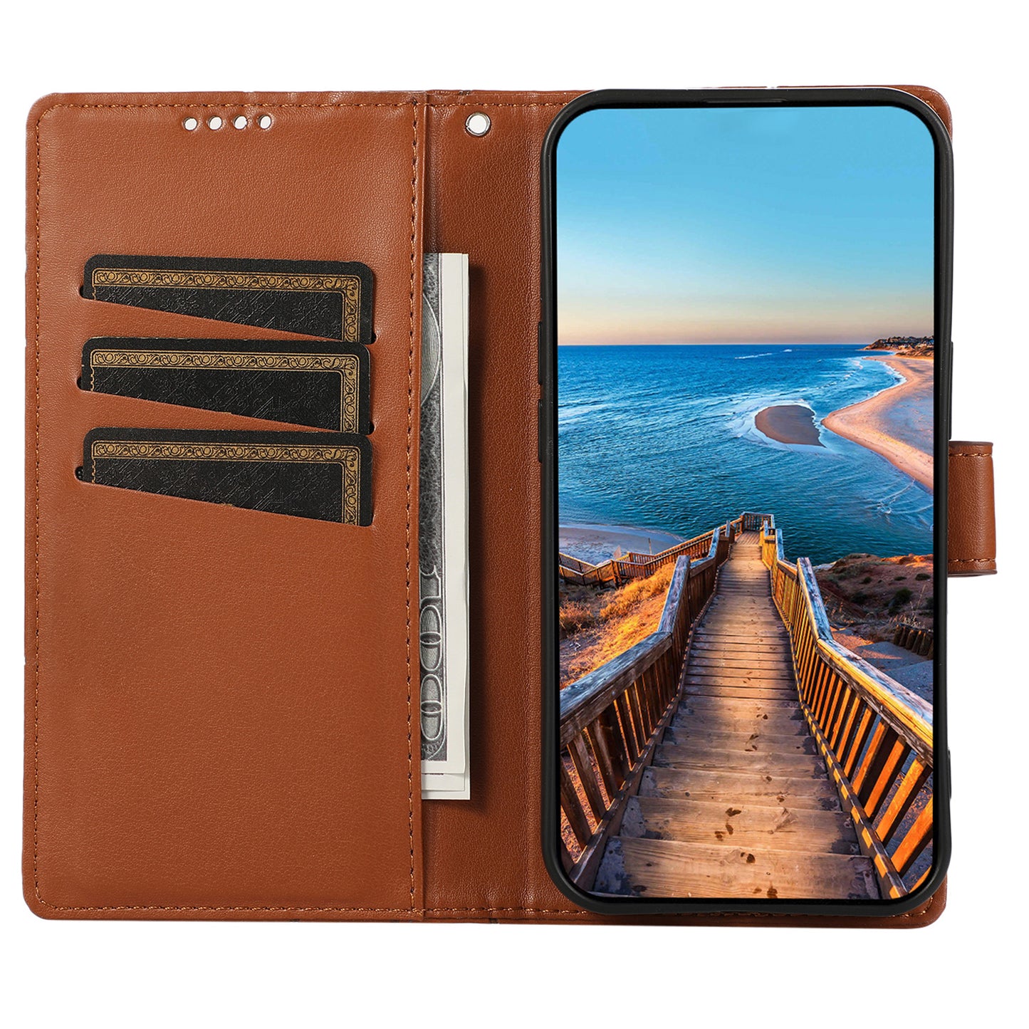 DF-06 For Realme C21 4G Wallet Case Cell Phone Accessory Wholesale Line Imprint Leather Phone Cover - Brown