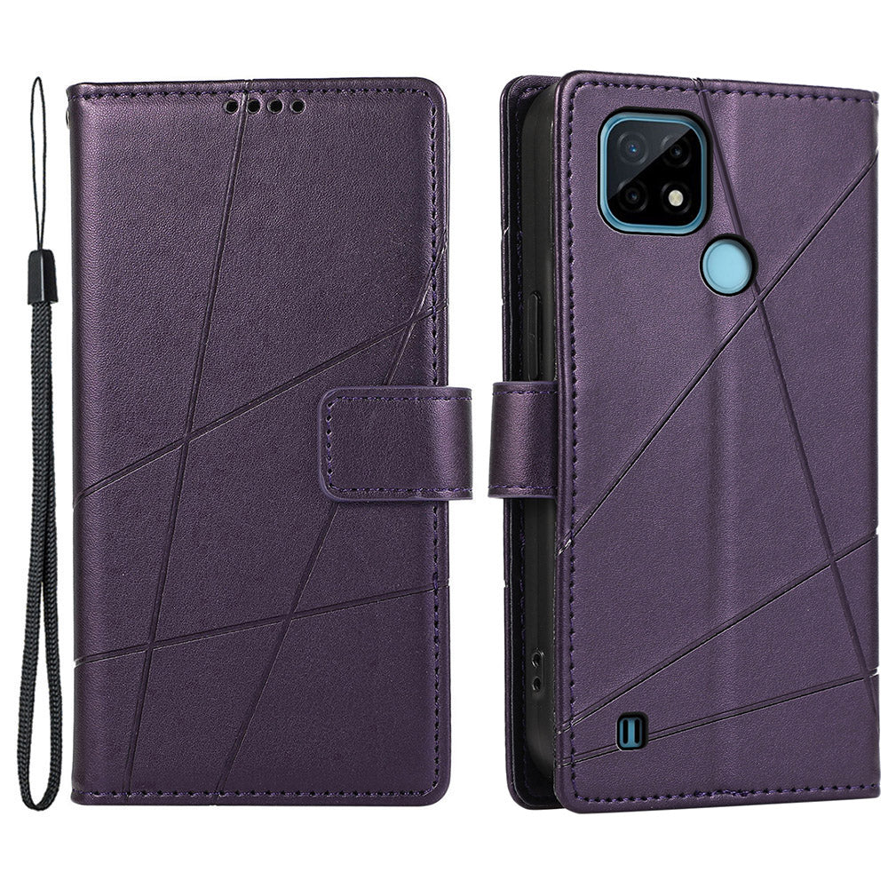 DF-06 For Realme C21 4G Wallet Case Cell Phone Accessory Wholesale Line Imprint Leather Phone Cover - Purple