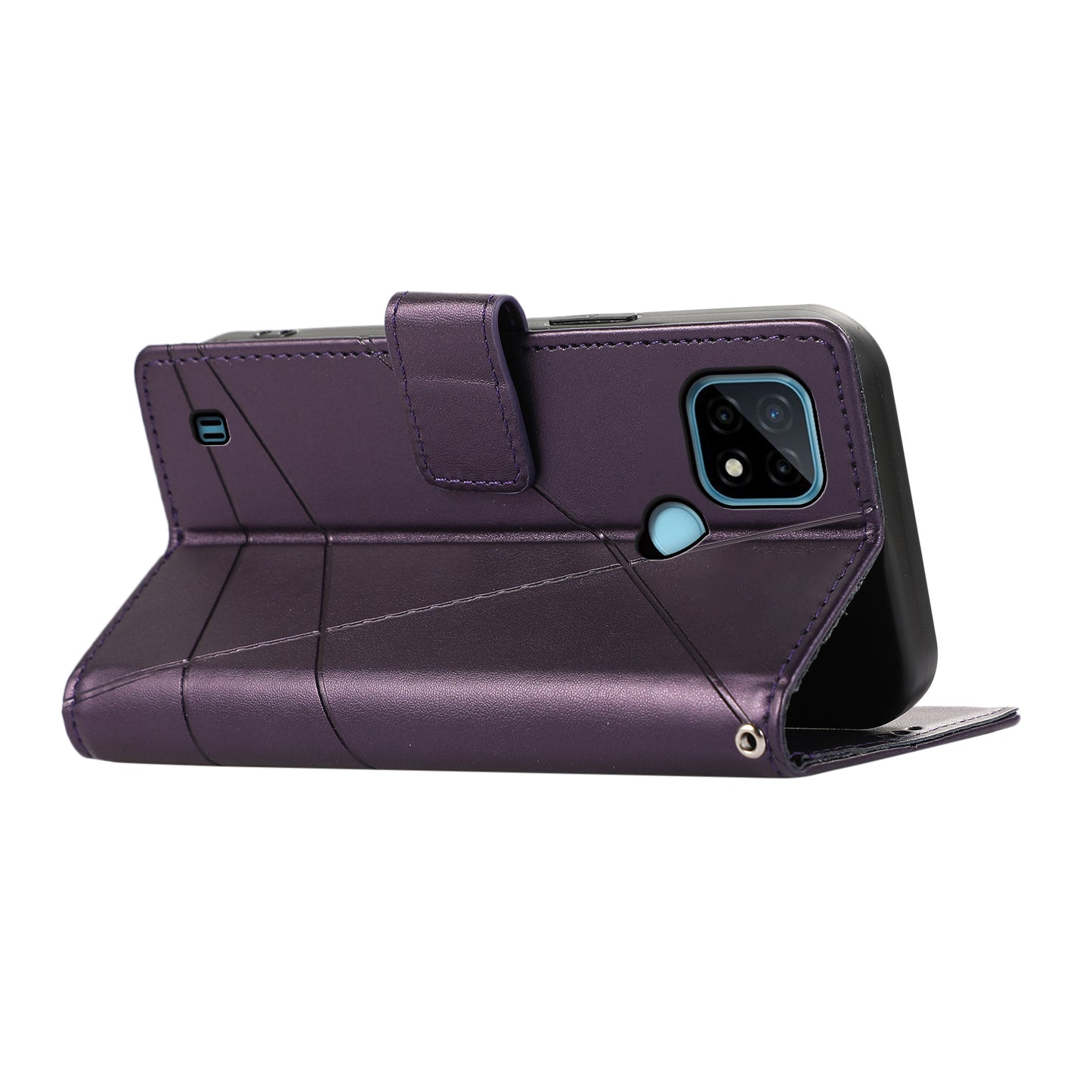 DF-06 For Realme C21 4G Wallet Case Cell Phone Accessory Wholesale Line Imprint Leather Phone Cover - Purple