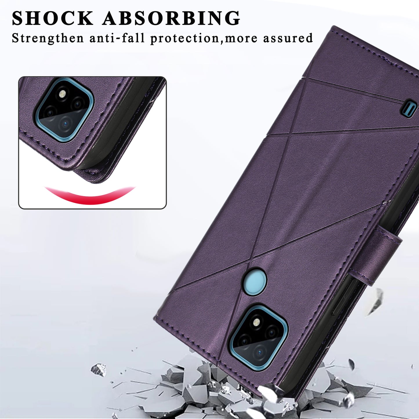 DF-06 For Realme C21 4G Wallet Case Cell Phone Accessory Wholesale Line Imprint Leather Phone Cover - Purple