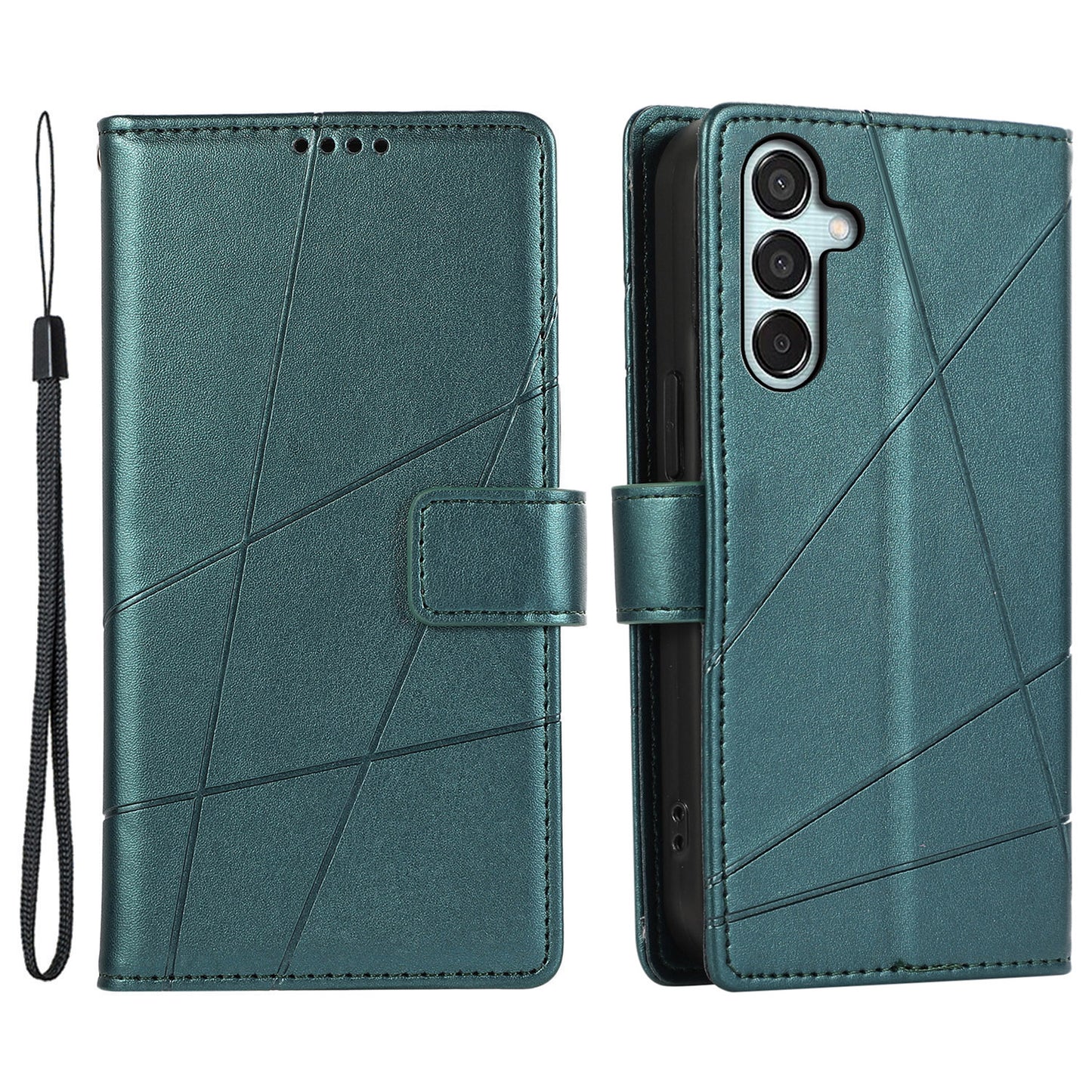 DF-06 For Samsung Galaxy M15 5G / F15 5G Case Line Imprinted Leather Flip Cover Mobile Accessories Wholesale - Green