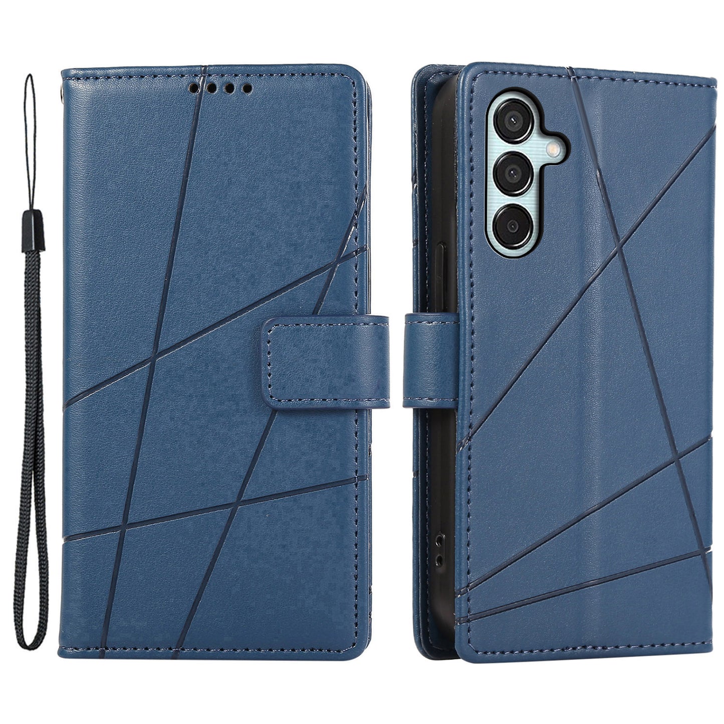 DF-06 For Samsung Galaxy M15 5G / F15 5G Case Line Imprinted Leather Flip Cover Mobile Accessories Wholesale - Blue