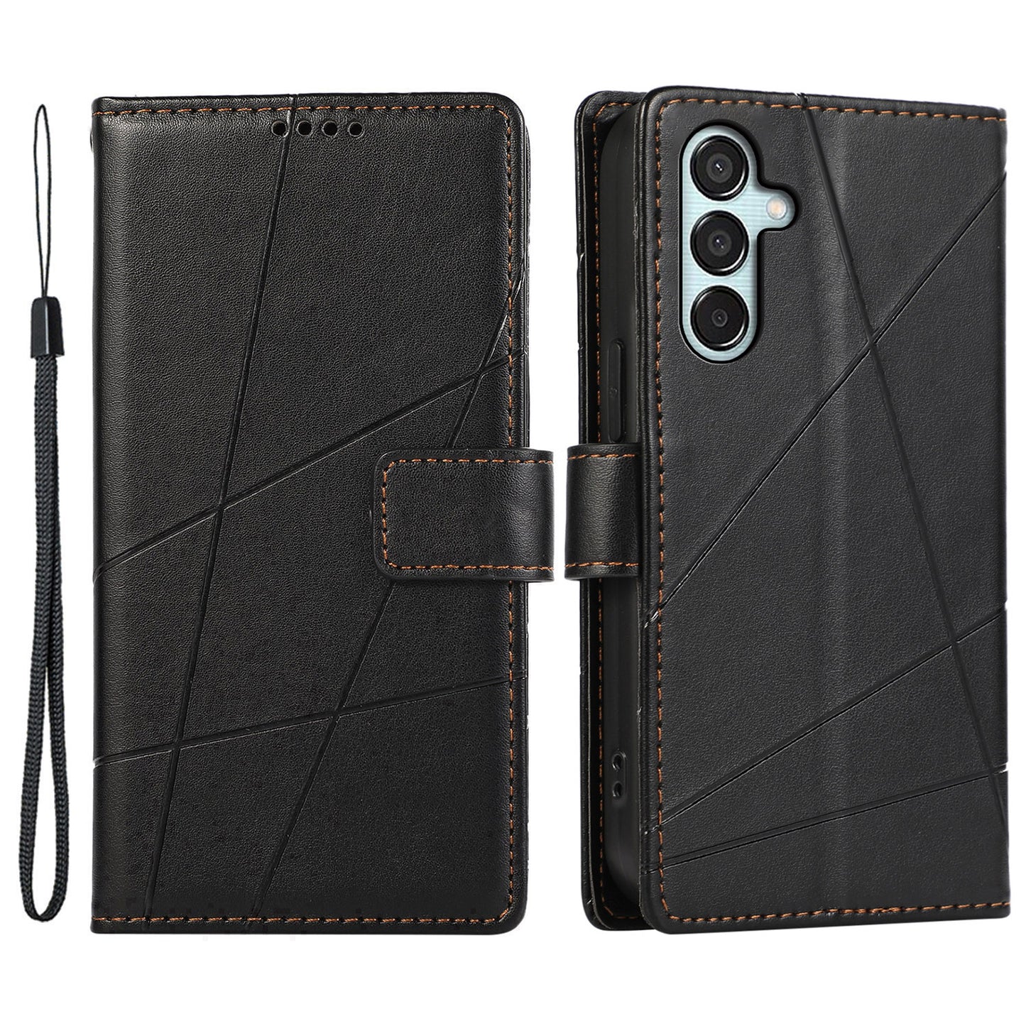 DF-06 For Samsung Galaxy M15 5G / F15 5G Case Line Imprinted Leather Flip Cover Mobile Accessories Wholesale - Black