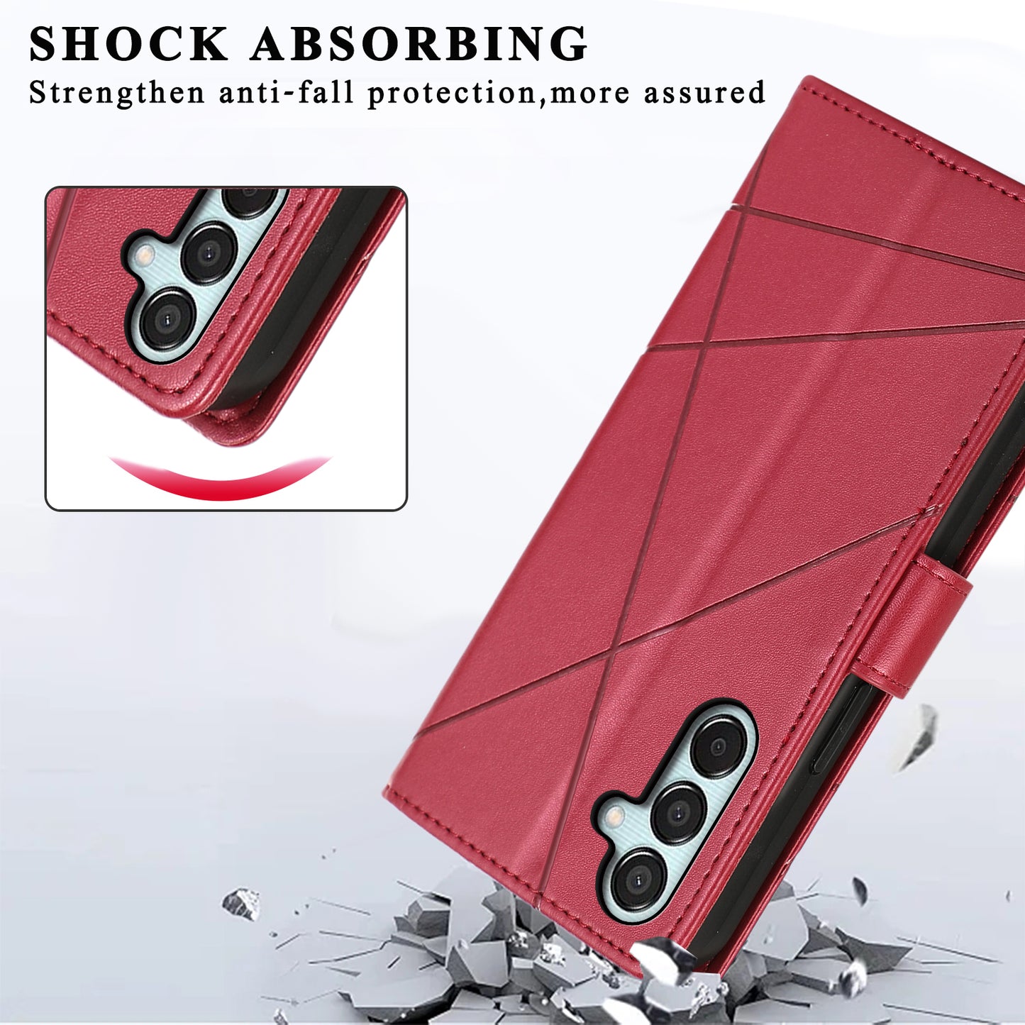 DF-06 For Samsung Galaxy M15 5G / F15 5G Case Line Imprinted Leather Flip Cover Mobile Accessories Wholesale - Red