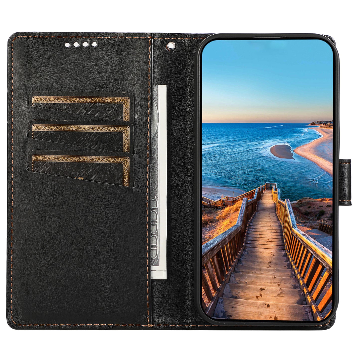 DF-06 For Realme C12 Case Mobile Accessories Wholesale Line Imprinted PU Leather Wallet Phone Cover - Black