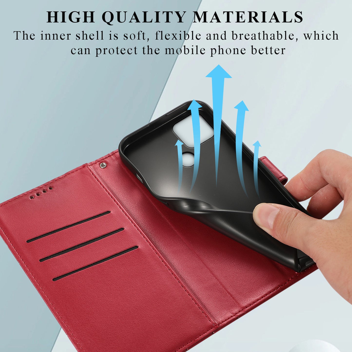 DF-06 For Realme C12 Case Mobile Accessories Wholesale Line Imprinted PU Leather Wallet Phone Cover - Red