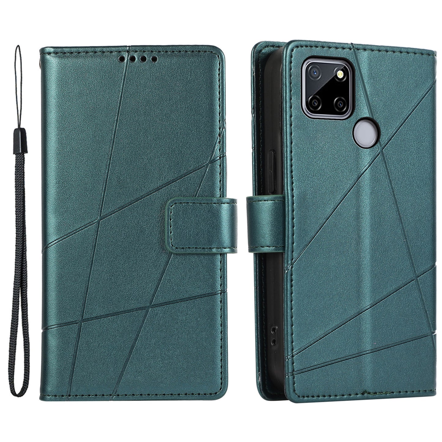 DF-06 For Realme C12 Case Mobile Accessories Wholesale Line Imprinted PU Leather Wallet Phone Cover - Green