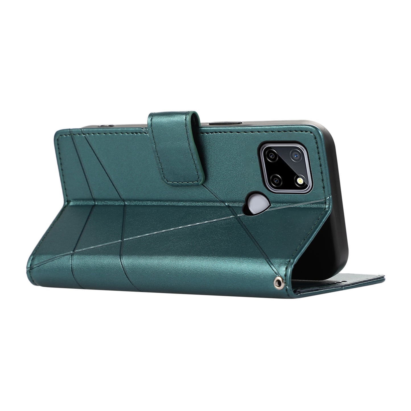 DF-06 For Realme C12 Case Mobile Accessories Wholesale Line Imprinted PU Leather Wallet Phone Cover - Green