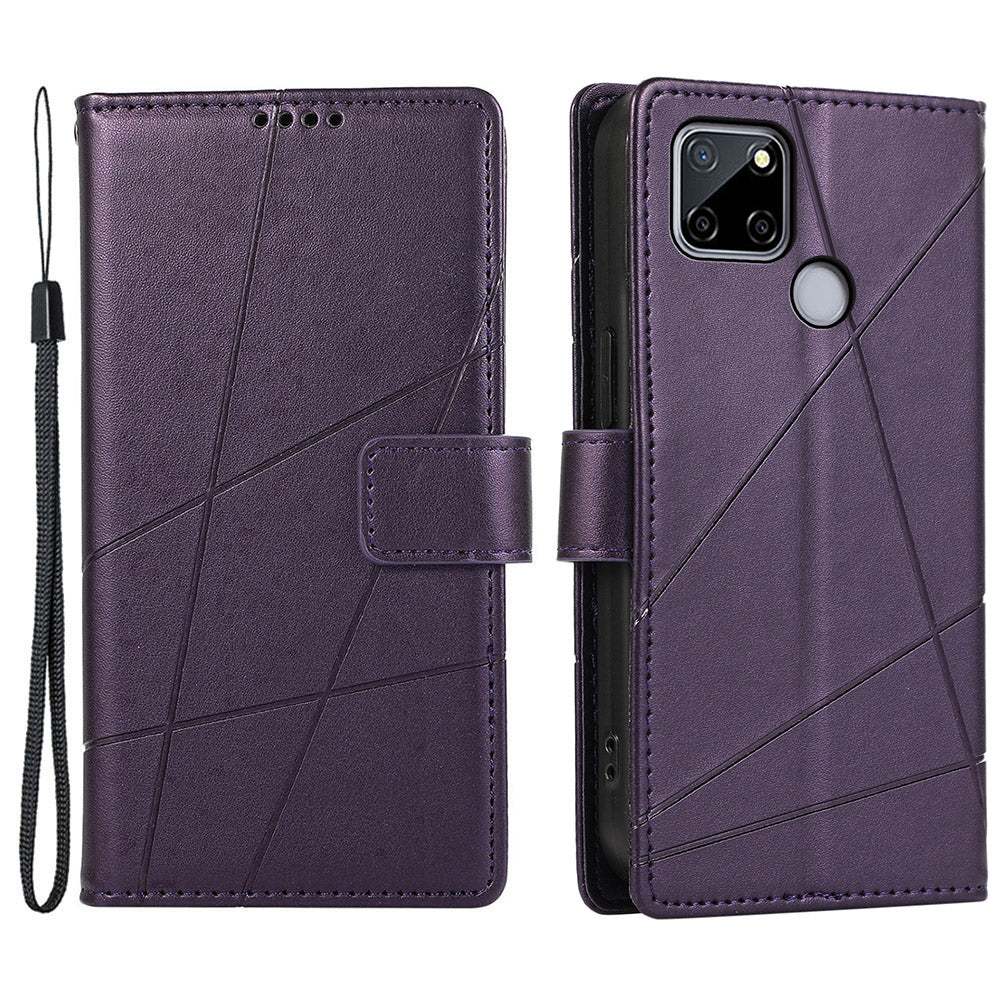DF-06 For Realme C12 Case Mobile Accessories Wholesale Line Imprinted PU Leather Wallet Phone Cover - Purple