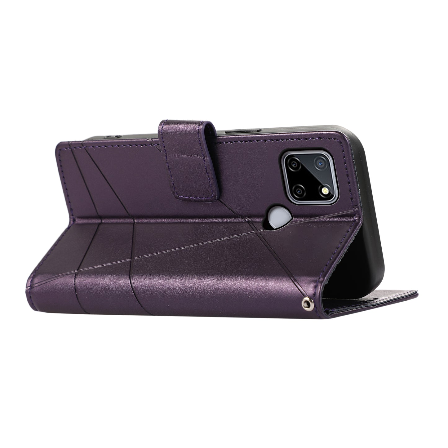 DF-06 For Realme C12 Case Mobile Accessories Wholesale Line Imprinted PU Leather Wallet Phone Cover - Purple