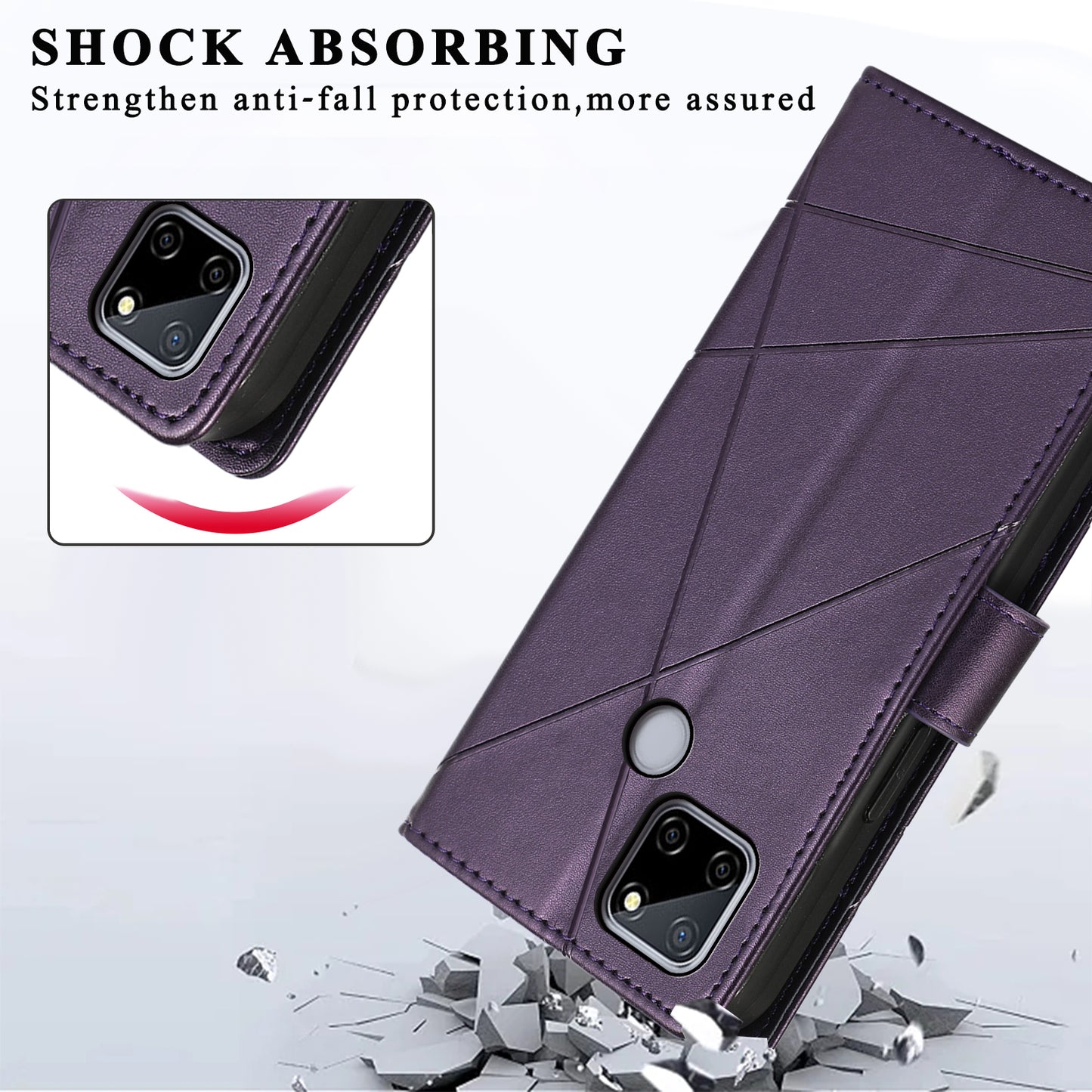 DF-06 For Realme C12 Case Mobile Accessories Wholesale Line Imprinted PU Leather Wallet Phone Cover - Purple
