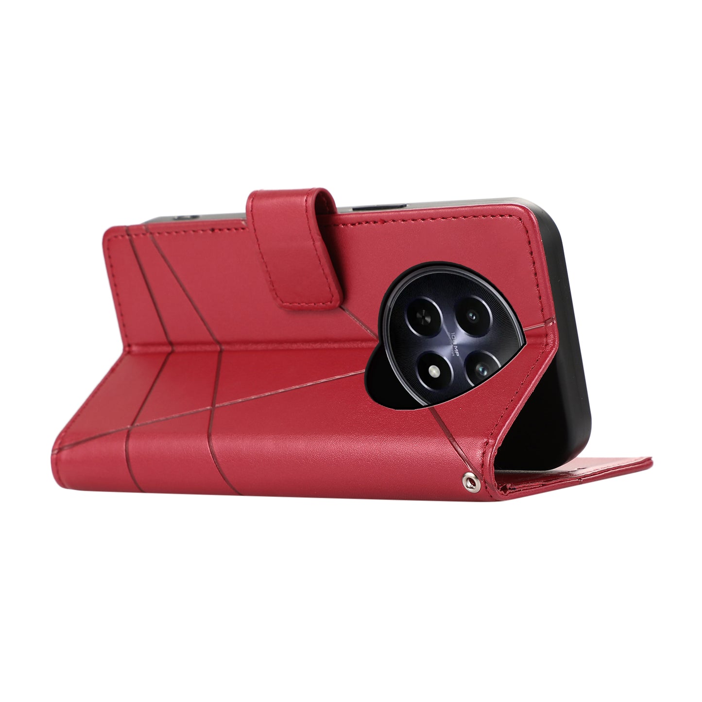 DF-06 For Realme 12 / 12x 5G Case Cell Phone Accessory Wholesale Line Imprint Leather Wallet Phone Cover - Red