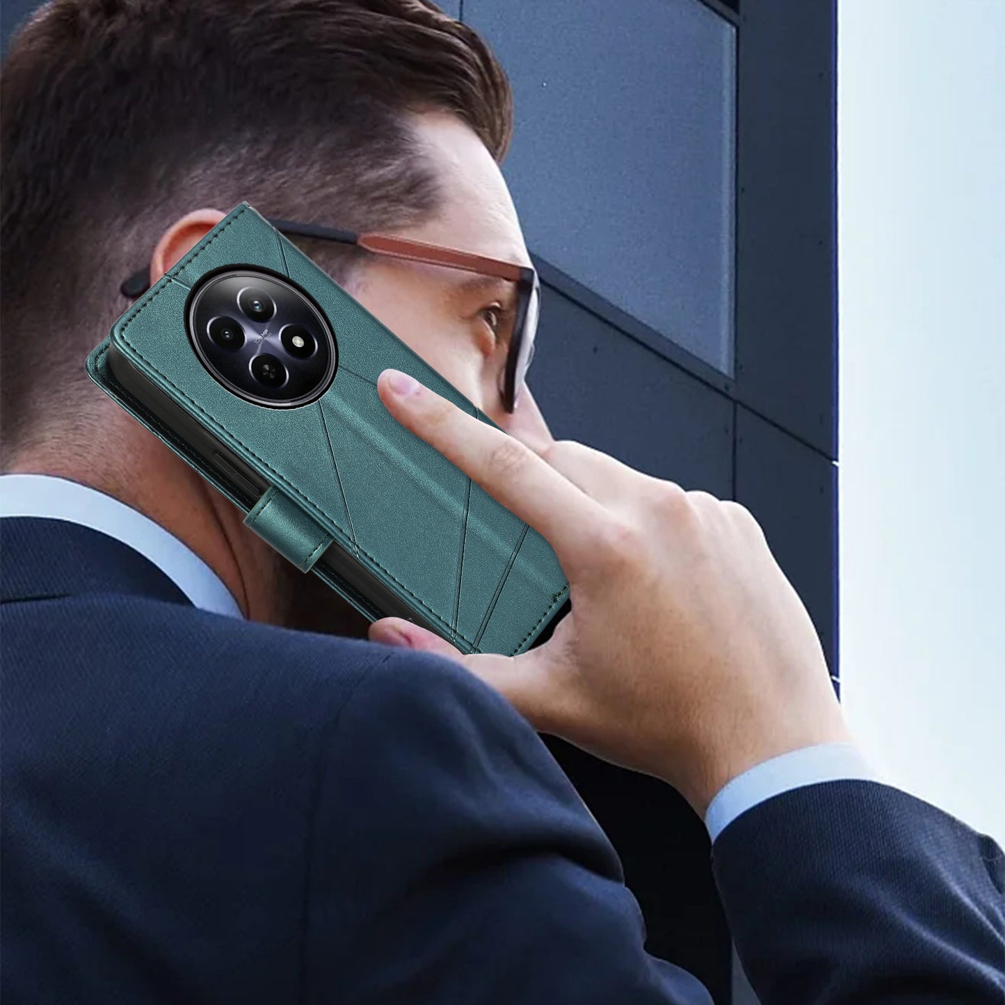 DF-06 For Realme 12 / 12x 5G Case Cell Phone Accessory Wholesale Line Imprint Leather Wallet Phone Cover - Green