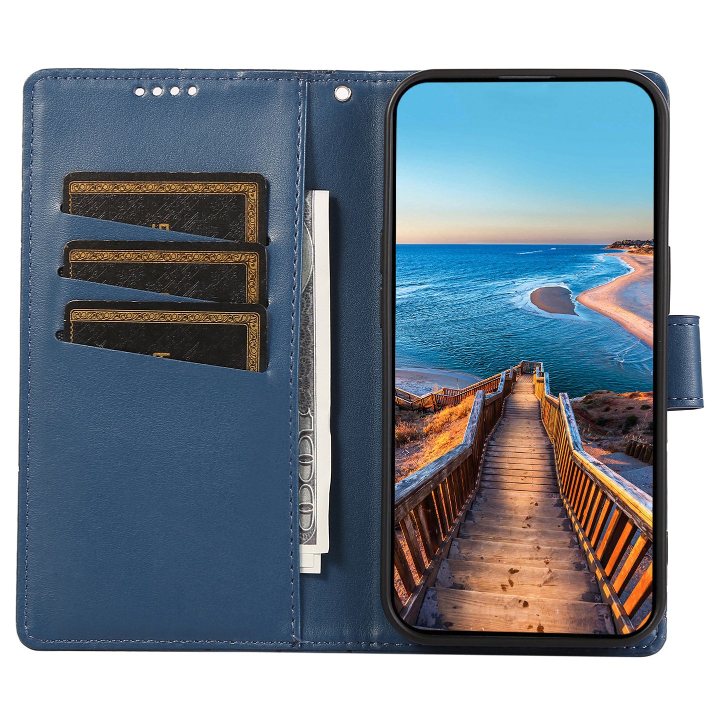 DF-06 For Realme 12+ 5G / Narzo 70 Pro 5G Case Line Imprint Wallet Cover Wholesale Cell Phone Accessories - Blue