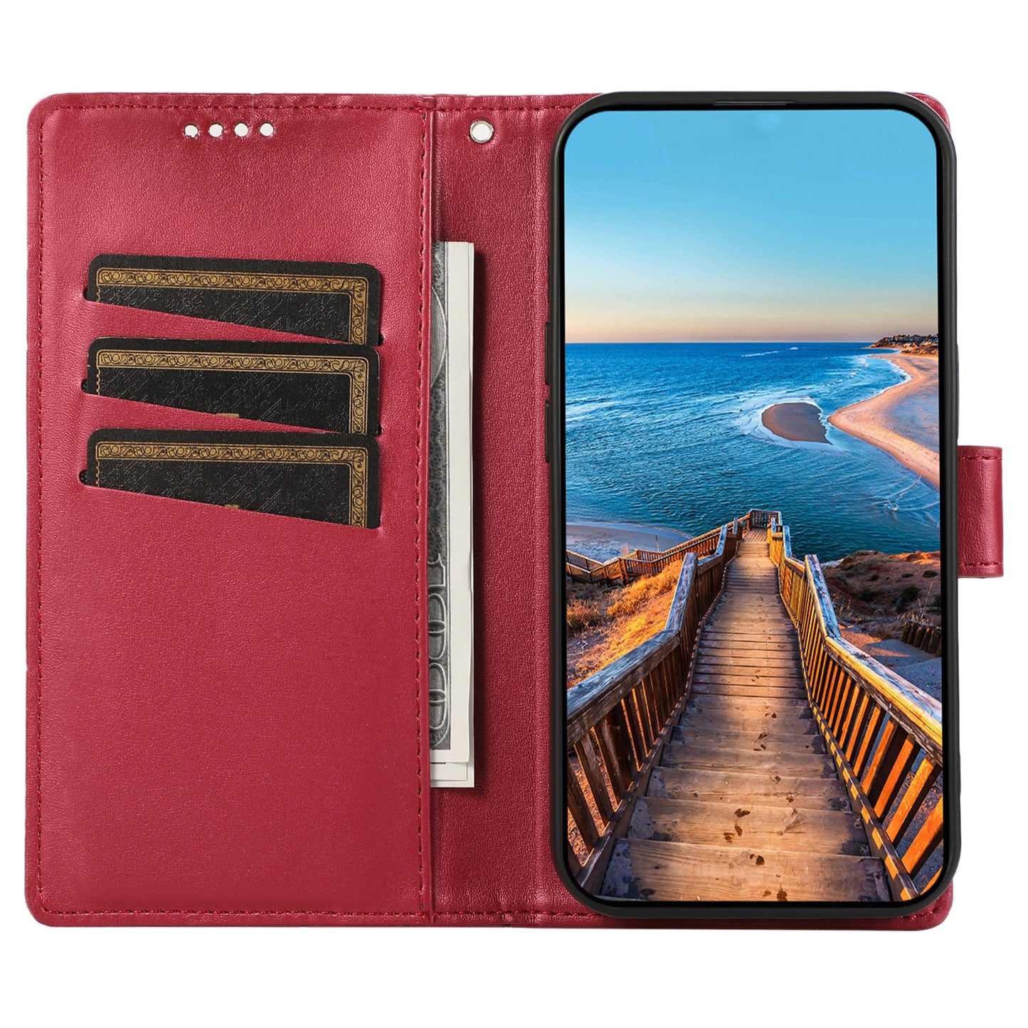 DF-06 For Realme 12+ 5G / Narzo 70 Pro 5G Case Line Imprint Wallet Cover Wholesale Cell Phone Accessories - Red