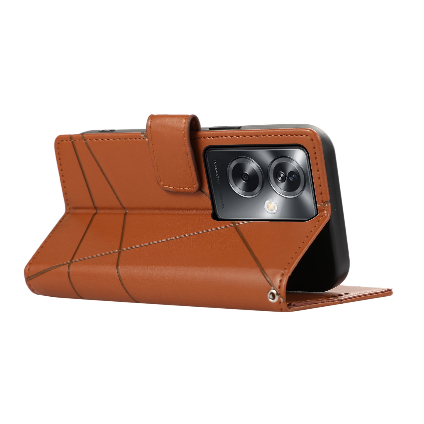 DF-06 For Oppo A2 5G / A79 5G Phone Case Line Imprint Wallet Cover Wholesale Cell Phone Accessories - Brown