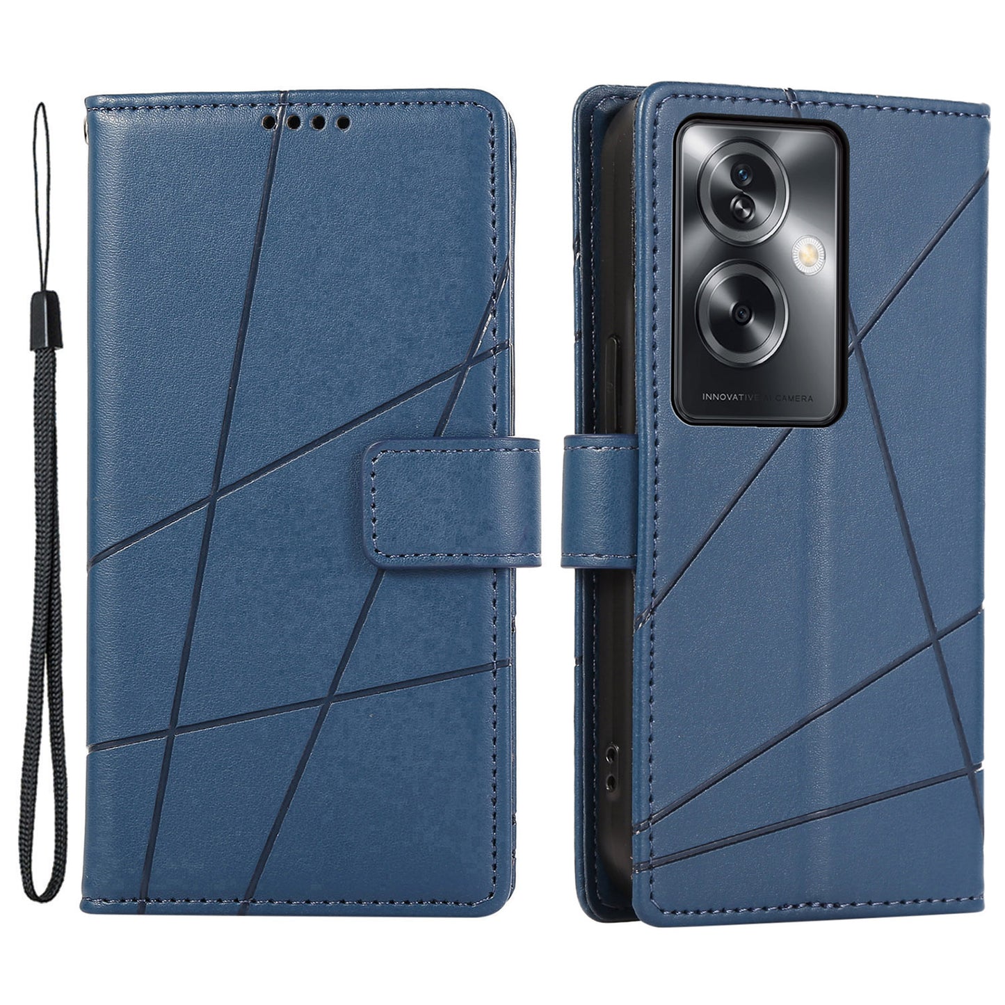DF-06 For Oppo A2 5G / A79 5G Phone Case Line Imprint Wallet Cover Wholesale Cell Phone Accessories - Blue