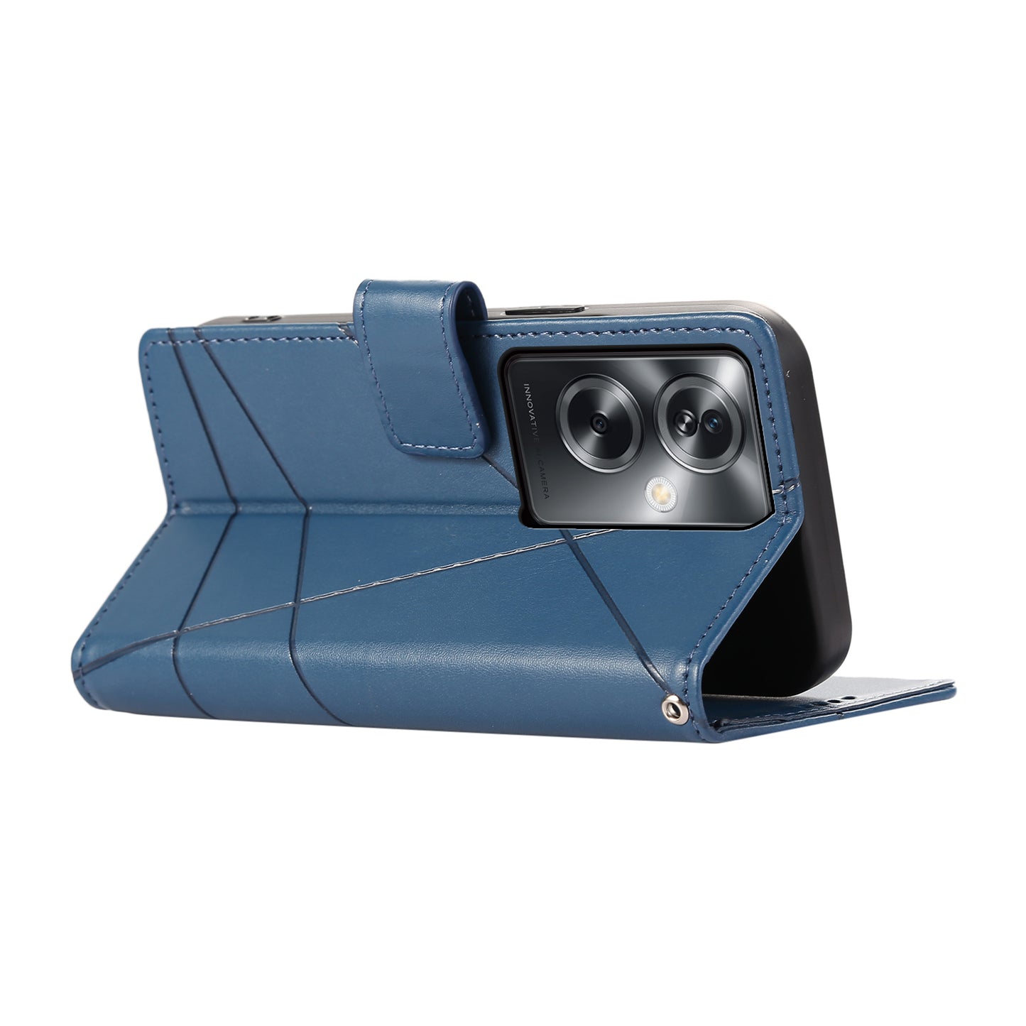 DF-06 For Oppo A2 5G / A79 5G Phone Case Line Imprint Wallet Cover Wholesale Cell Phone Accessories - Blue