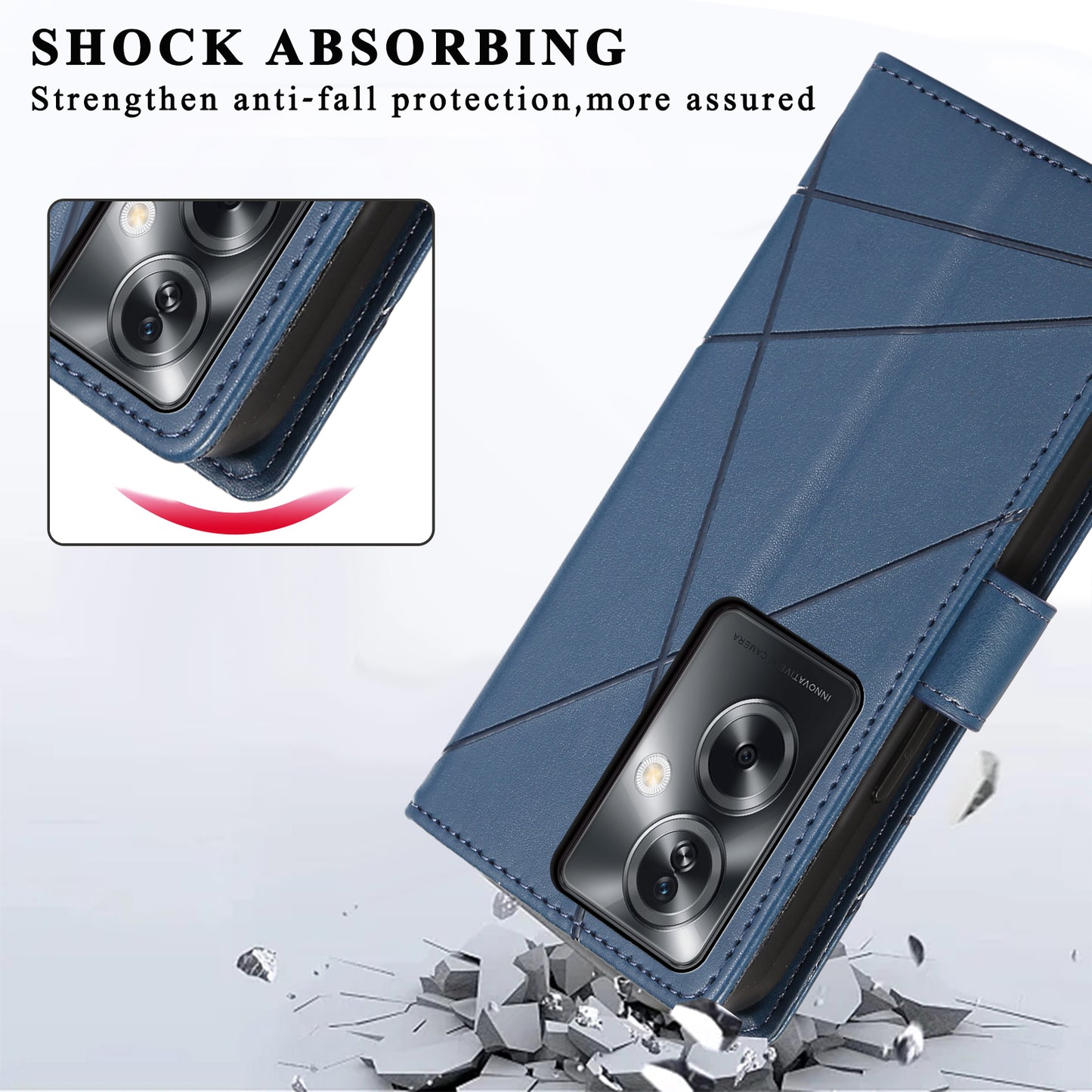 DF-06 For Oppo A2 5G / A79 5G Phone Case Line Imprint Wallet Cover Wholesale Cell Phone Accessories - Blue