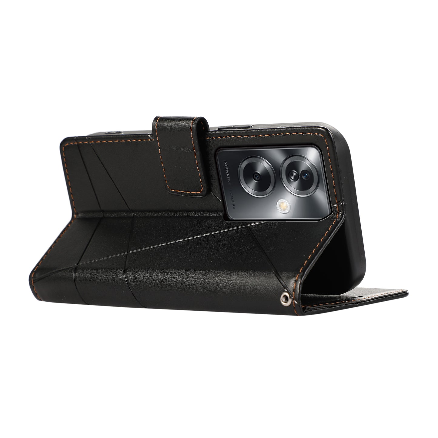 DF-06 For Oppo A2 5G / A79 5G Phone Case Line Imprint Wallet Cover Wholesale Cell Phone Accessories - Black