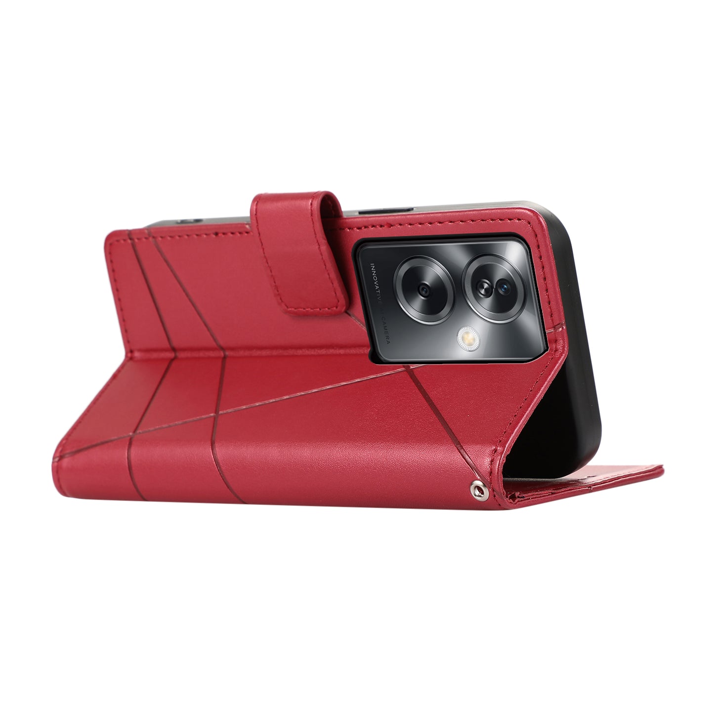 DF-06 For Oppo A2 5G / A79 5G Phone Case Line Imprint Wallet Cover Wholesale Cell Phone Accessories - Red