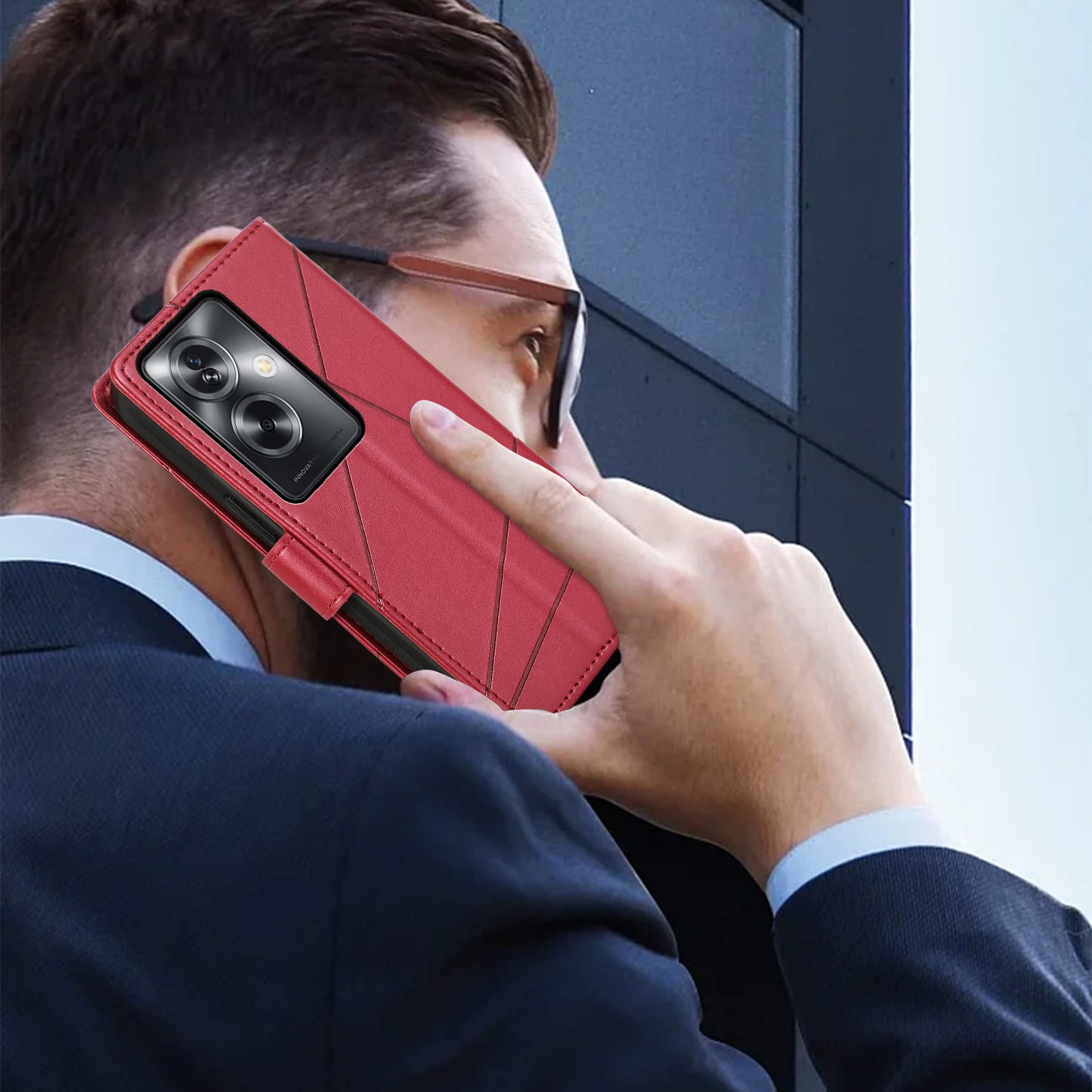 DF-06 For Oppo A2 5G / A79 5G Phone Case Line Imprint Wallet Cover Wholesale Cell Phone Accessories - Red