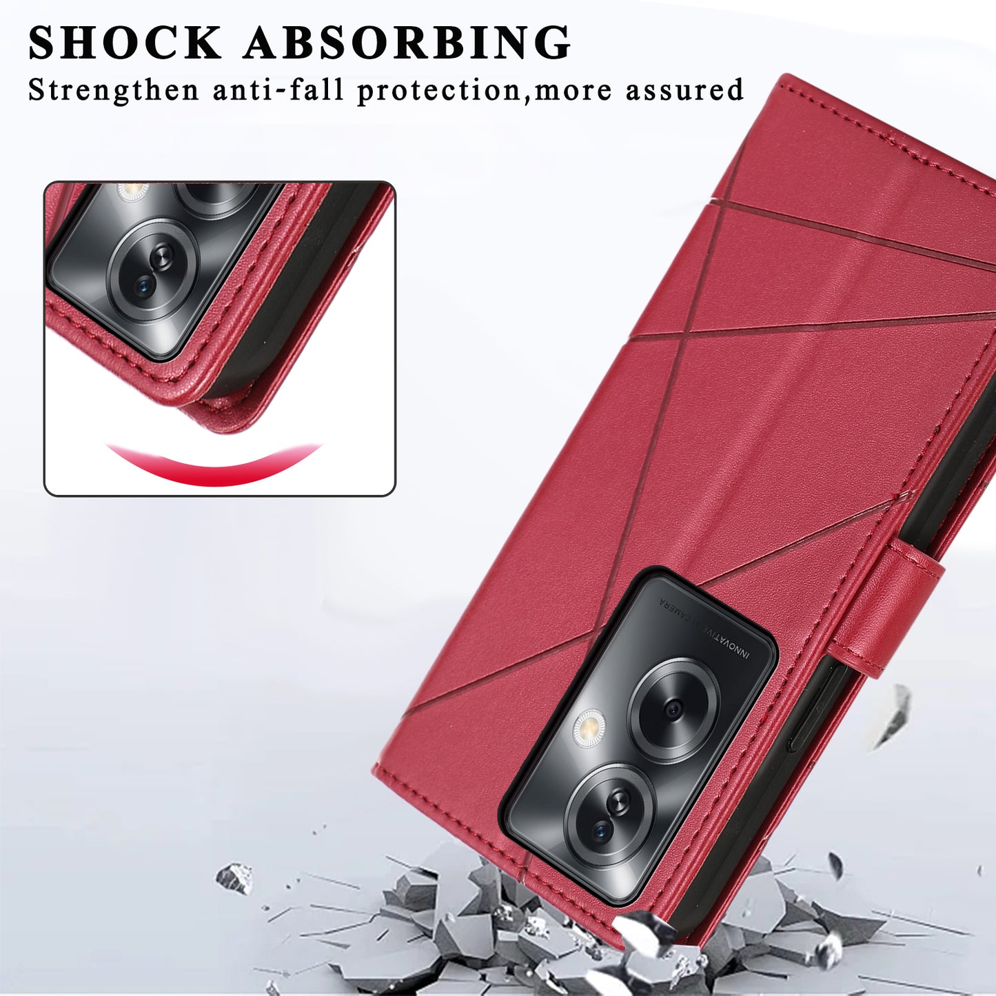 DF-06 For Oppo A2 5G / A79 5G Phone Case Line Imprint Wallet Cover Wholesale Cell Phone Accessories - Red