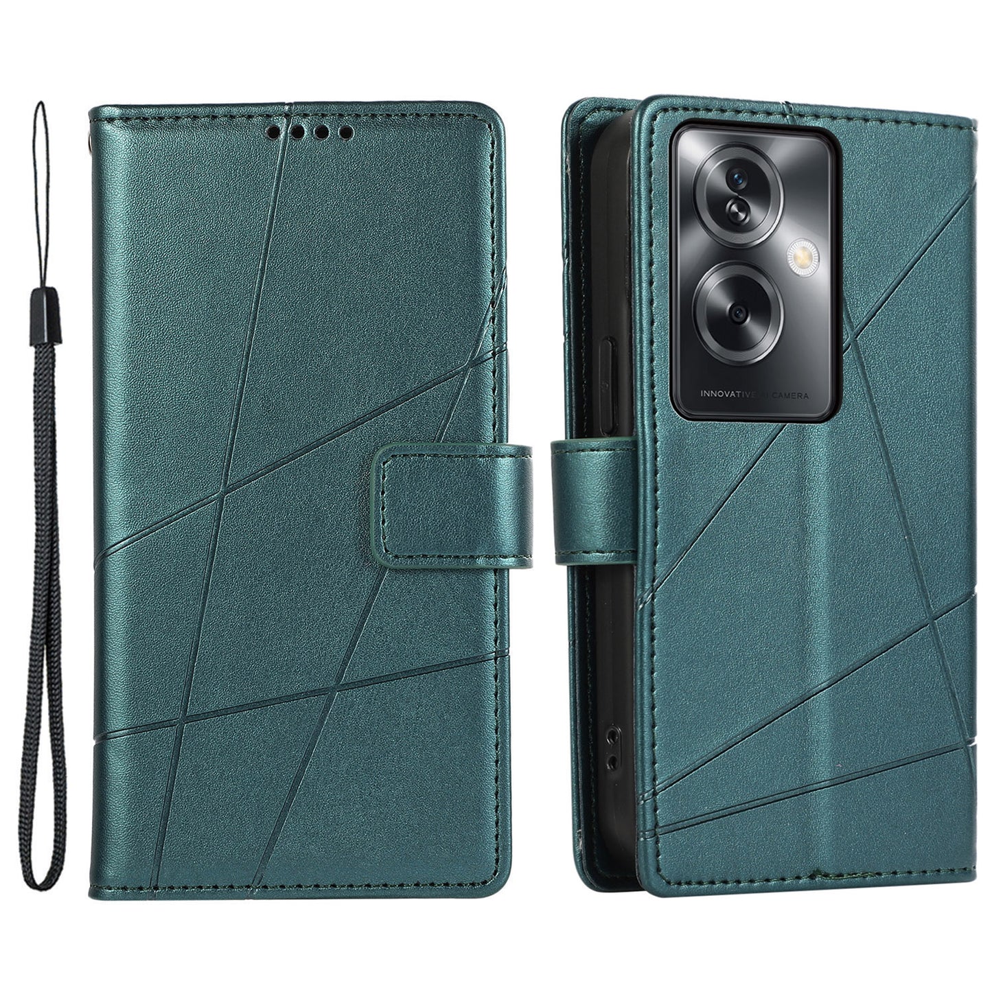 DF-06 For Oppo A2 5G / A79 5G Phone Case Line Imprint Wallet Cover Wholesale Cell Phone Accessories - Green
