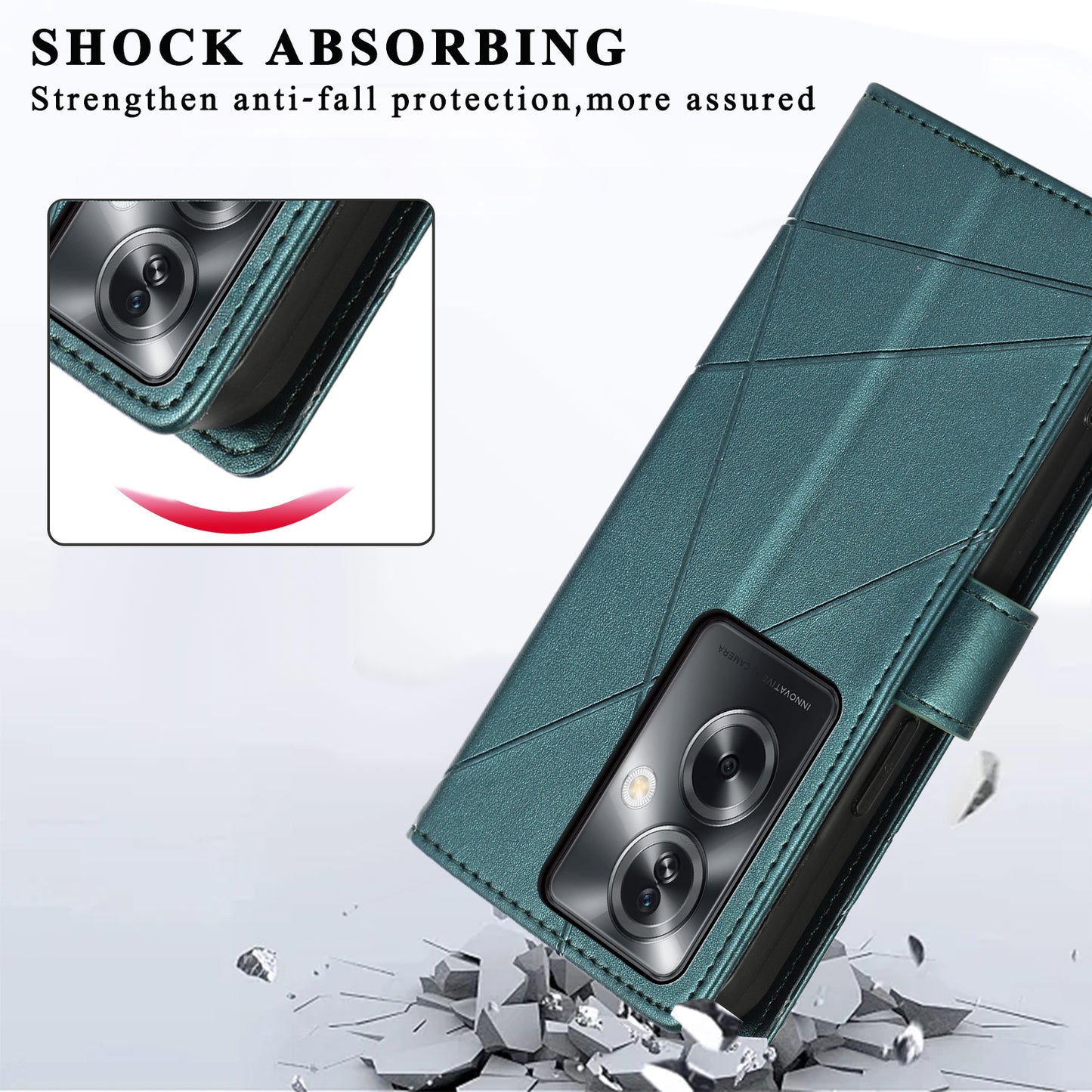 DF-06 For Oppo A2 5G / A79 5G Phone Case Line Imprint Wallet Cover Wholesale Cell Phone Accessories - Green