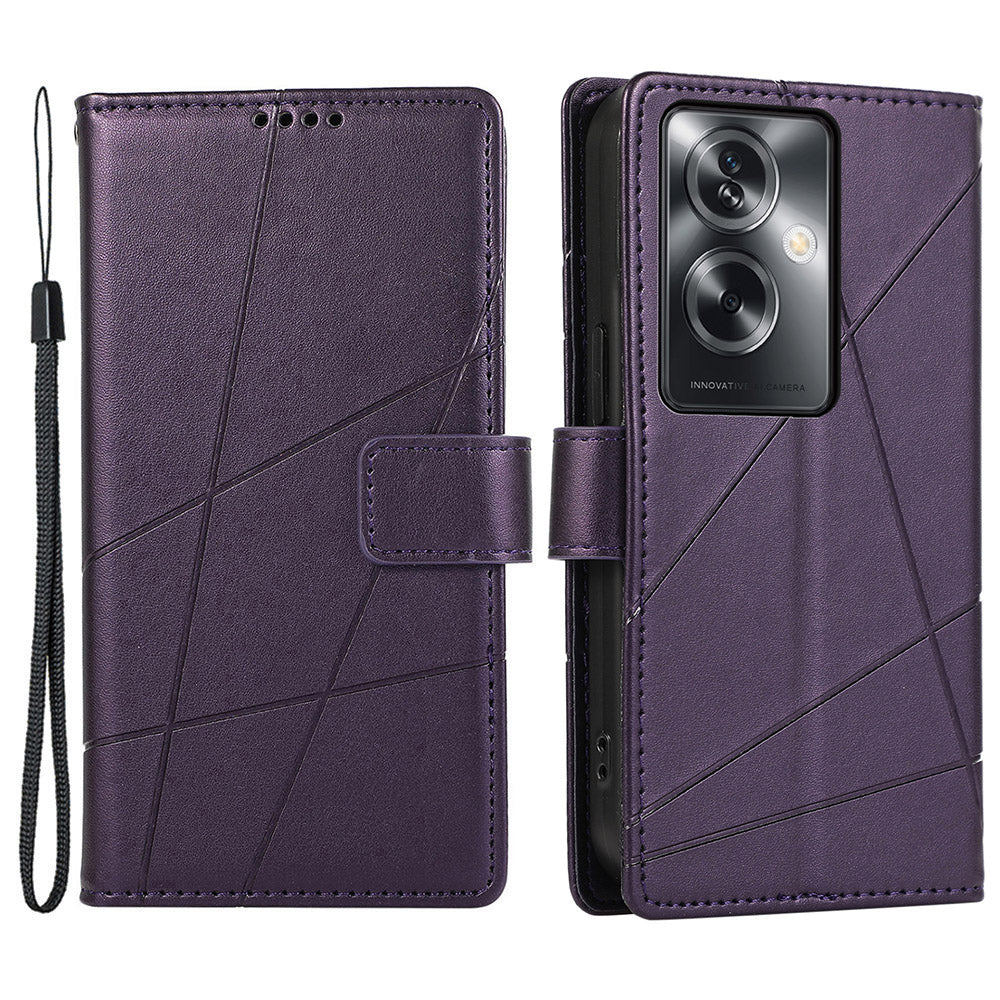 DF-06 For Oppo A2 5G / A79 5G Phone Case Line Imprint Wallet Cover Wholesale Cell Phone Accessories - Purple